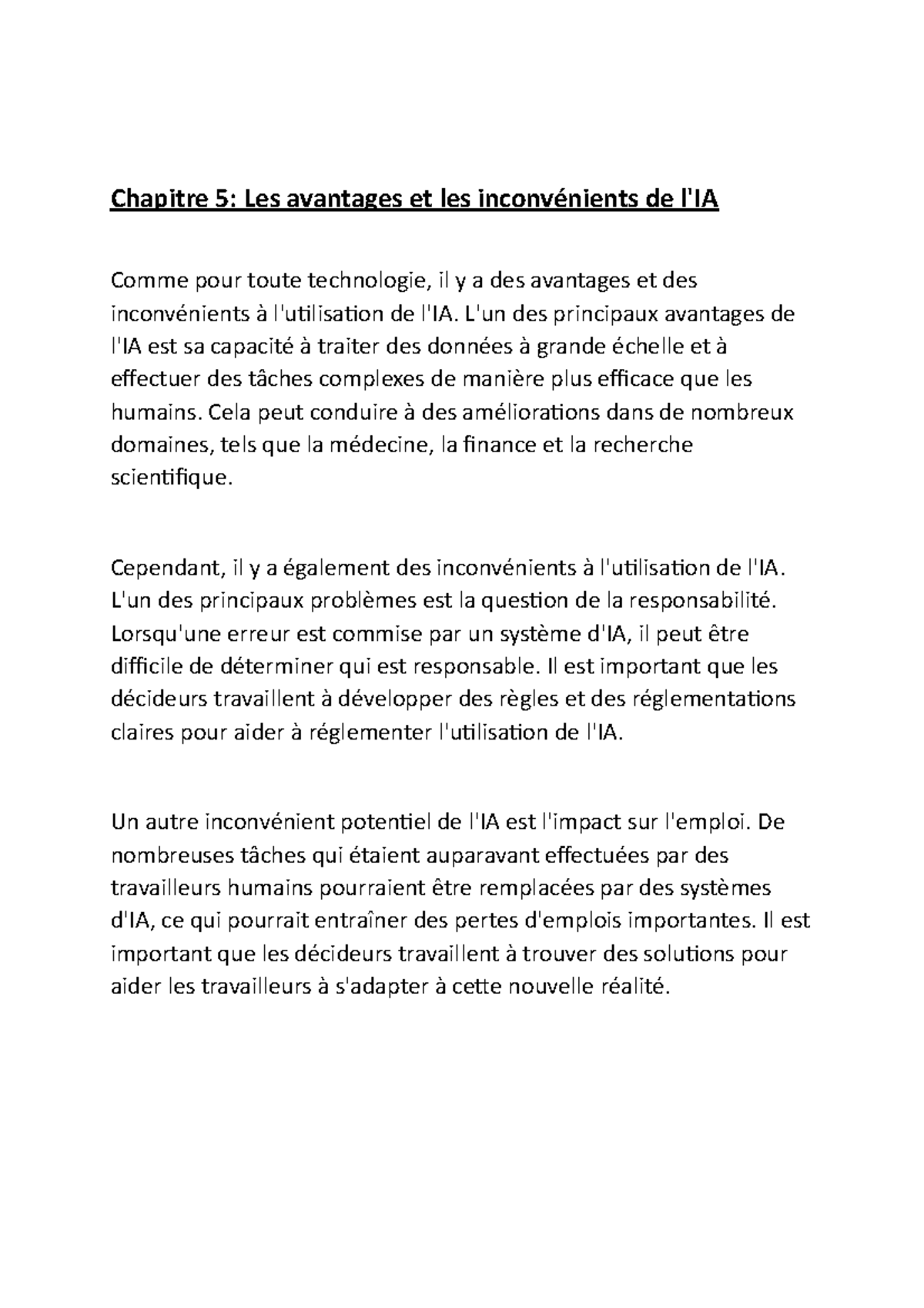 Chapitre 5 - Chapitre 5: Les avantages et les inconvénients de l'IA ...
