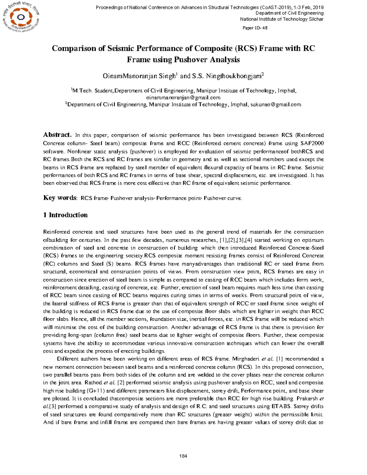 3719 - Research paper in structural eng IV iit delhi supervised by iit ...
