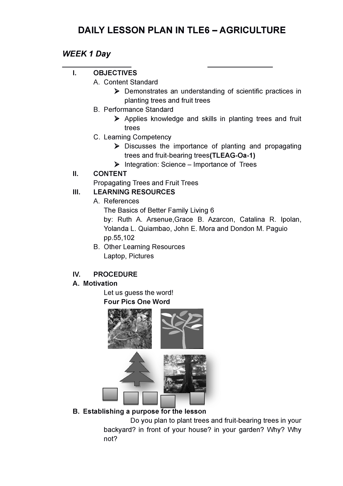 DLP In TLE6 Week 1 Agriculture - DAILY LESSON PLAN IN TLE6 ...