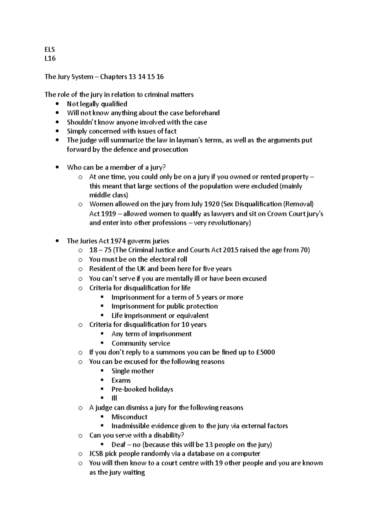 Els L16 Notes On Lecture 16 Of English Legal System Taught By Prof Els L16 Notes On Lecture 16 Of English Legal System Taught By Prof