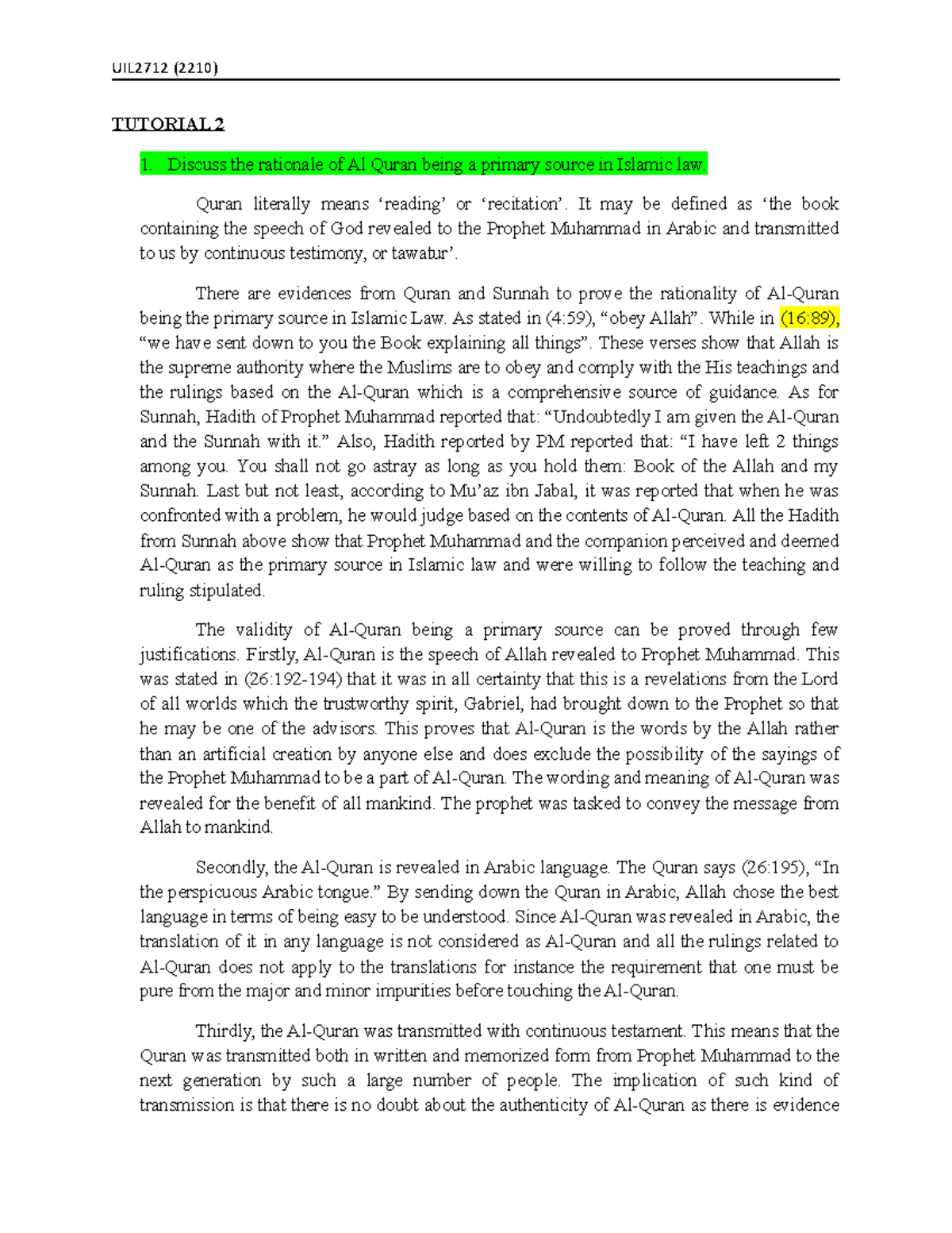 Tutorial Question 2 Uil2712 2210 Tutorial 2 Discuss The Rationale