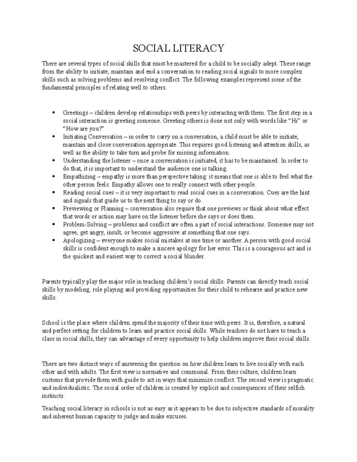 Social Literacy SOCIAL LITERACY There are several types of social