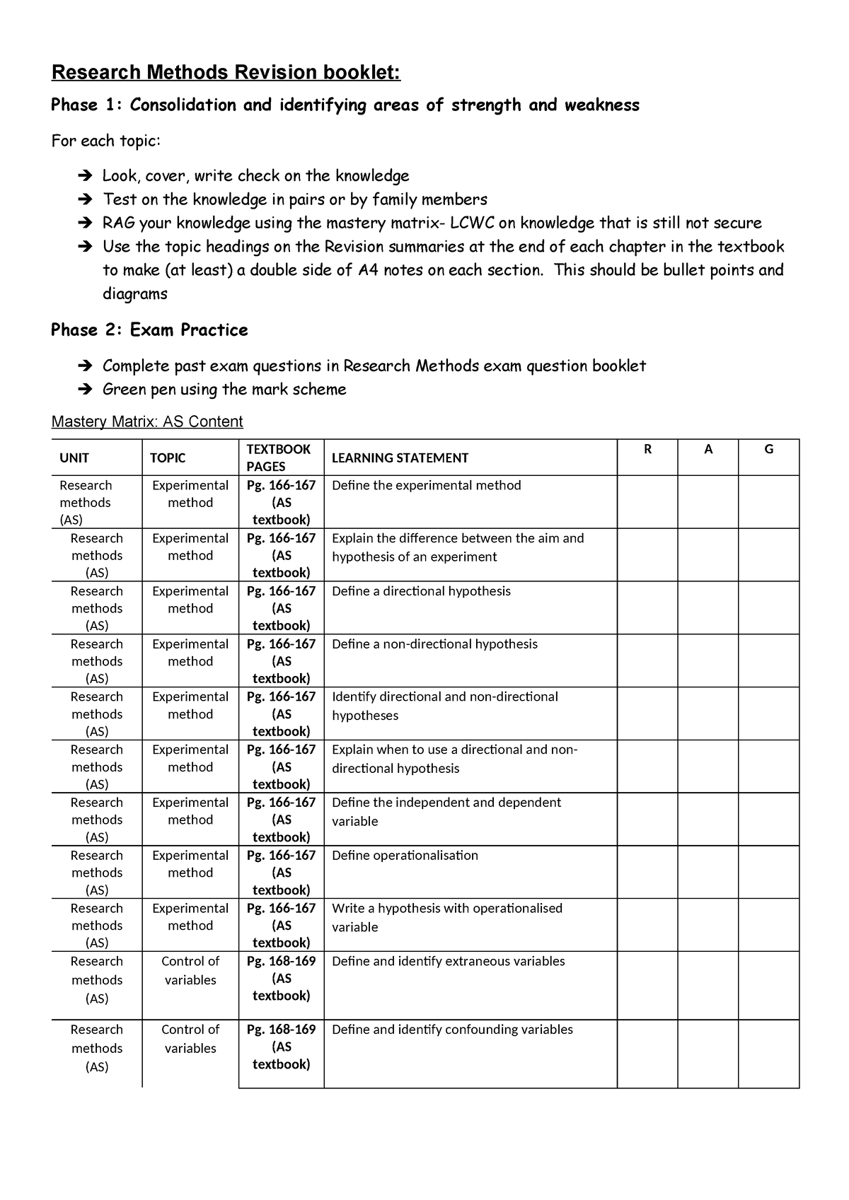 Research Methods Revision booklet - This should be bullet points and ...