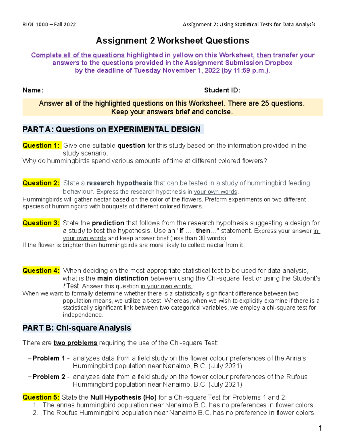 Assignment 2 Worksheet-Statistical Tests-F22 - Assignment 2 Worksheet ...