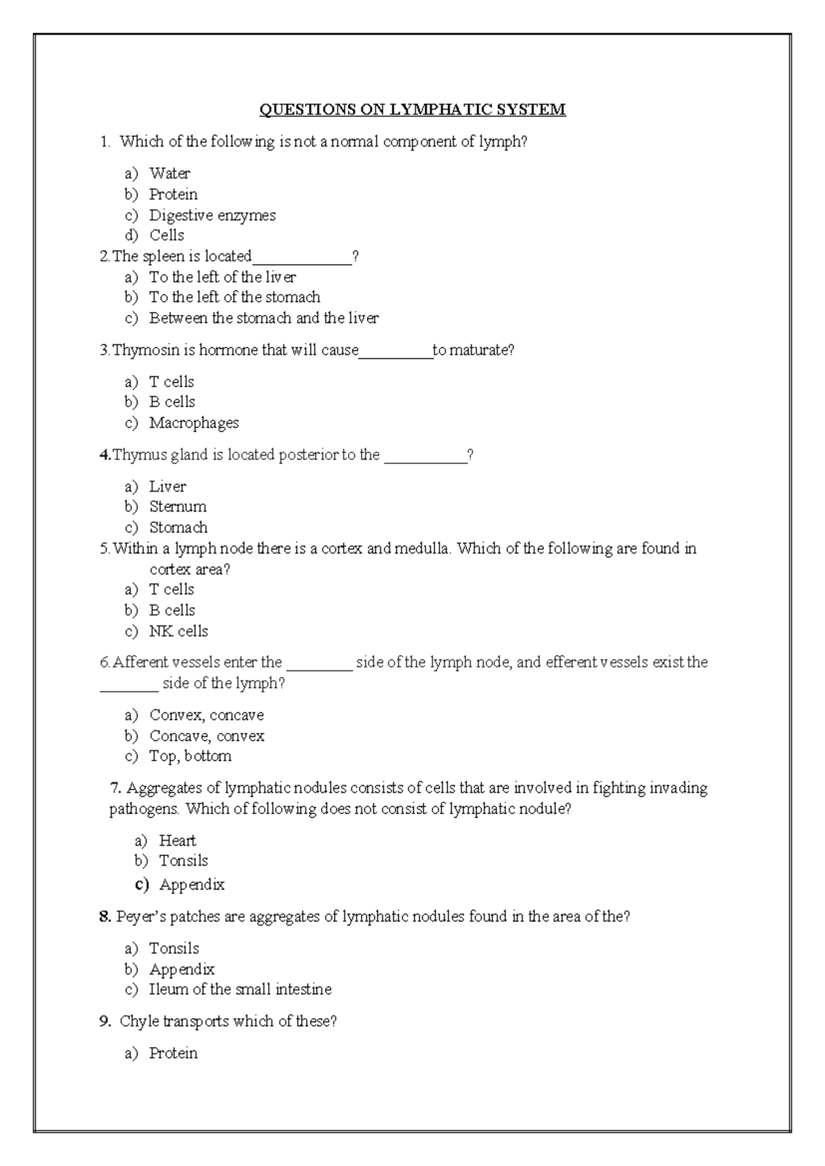Lymphatic system - nursing education - QUESTIONS ON LYMPHATIC SYSTEM ...