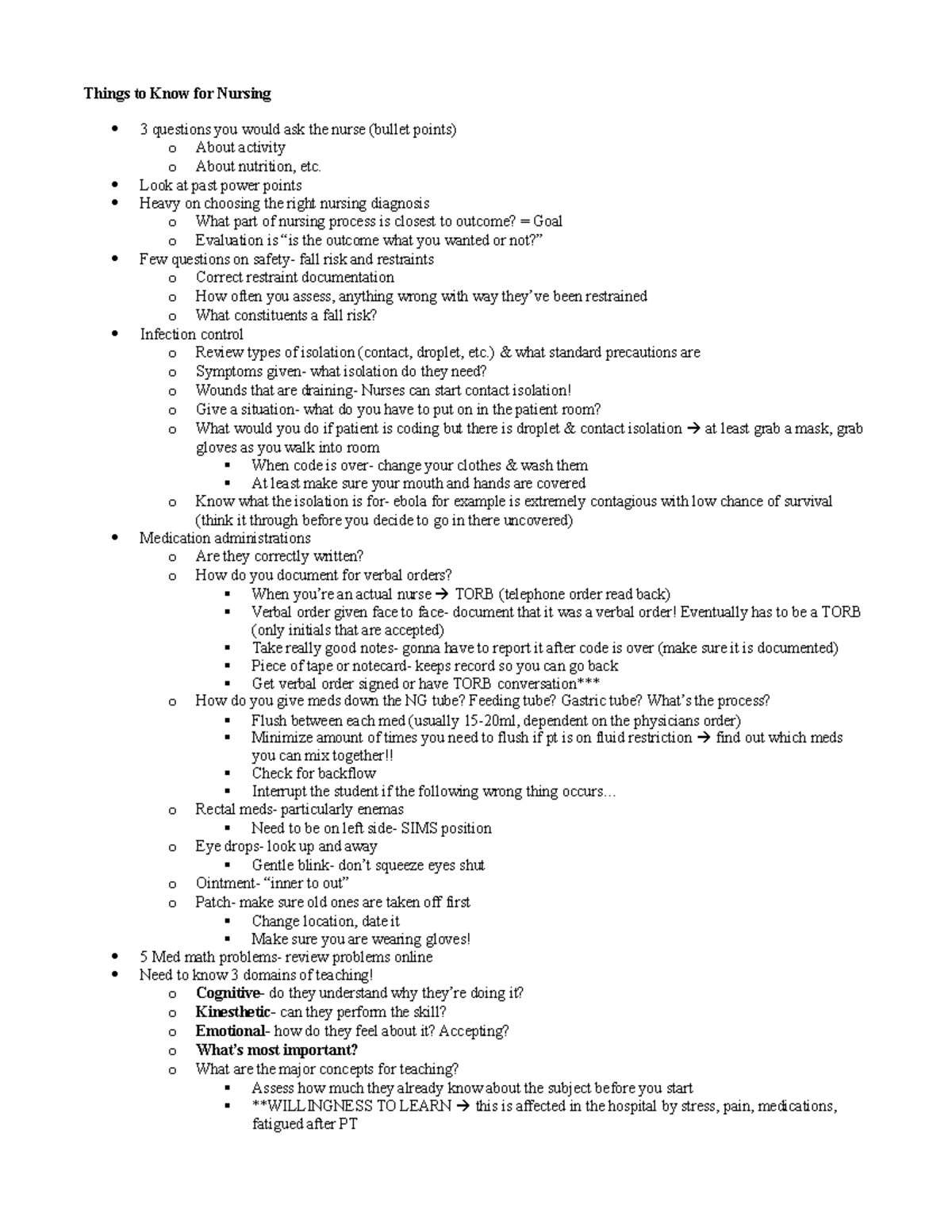 Nursing - Things to Know for Nursing 3 questions you would ask the ...