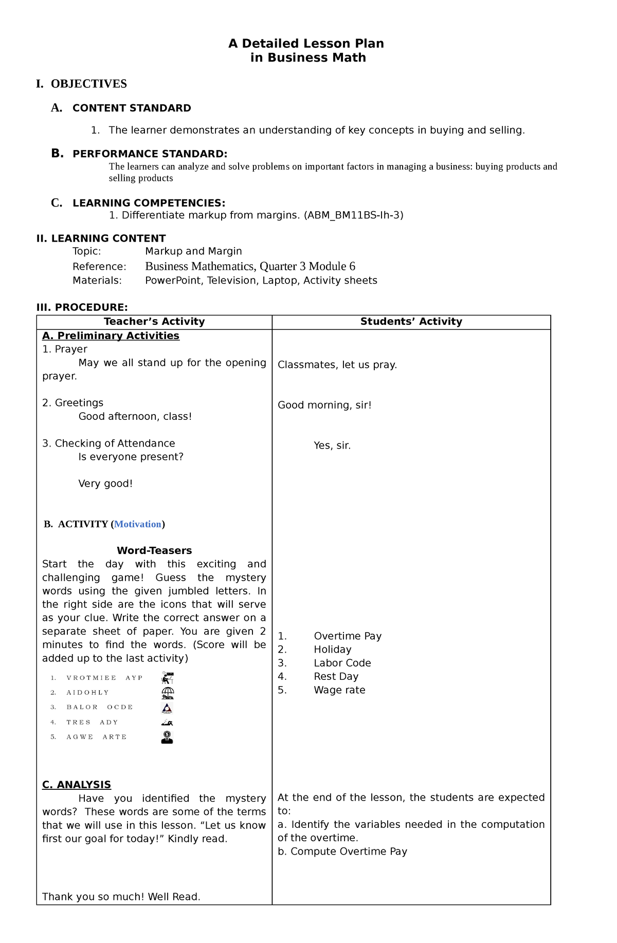 A Detailed Lesson Plan CO3 - A Detailed Lesson Plan in Business Math I ...