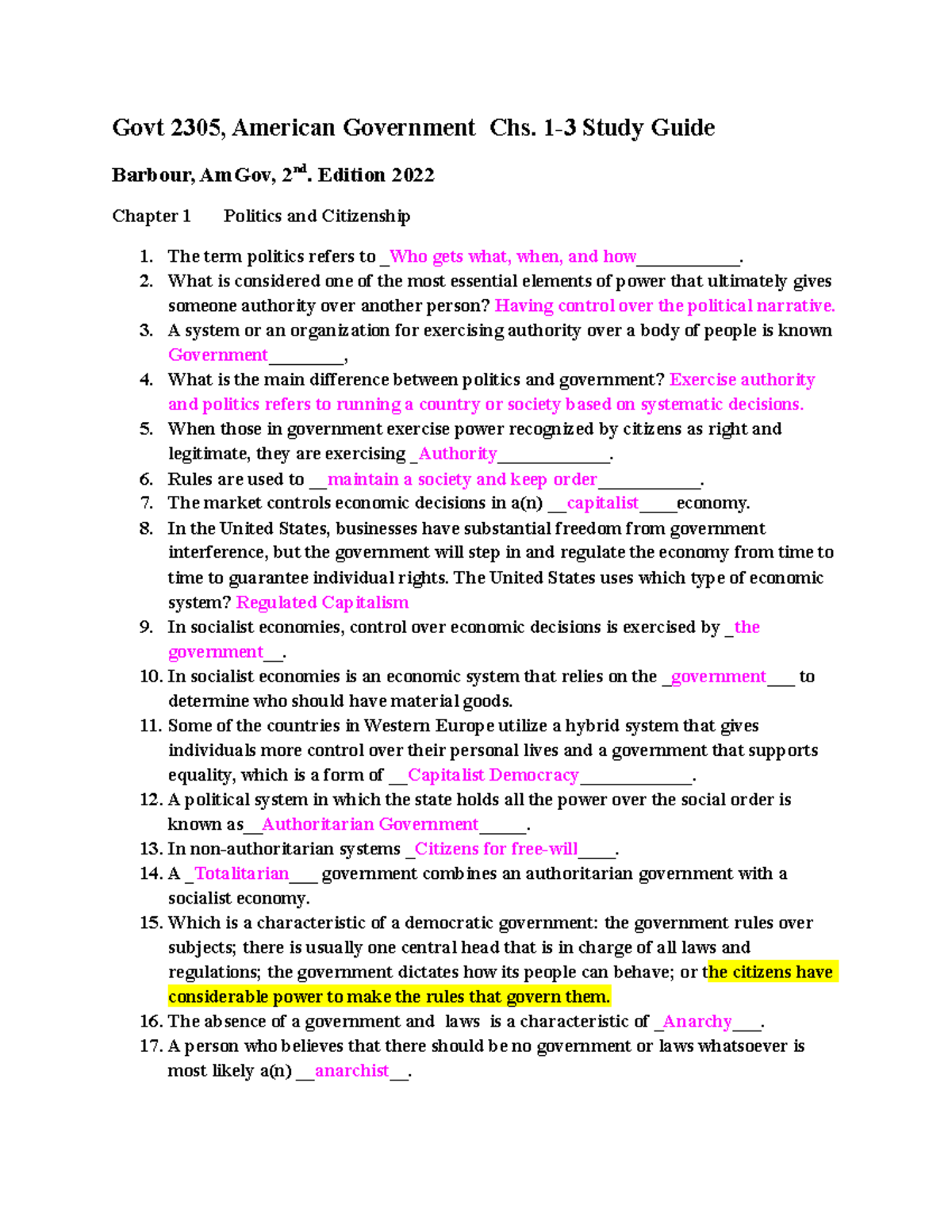 Govt Chs. 1-3 - Study Material For Chapters 1-3 In Federal Government ...