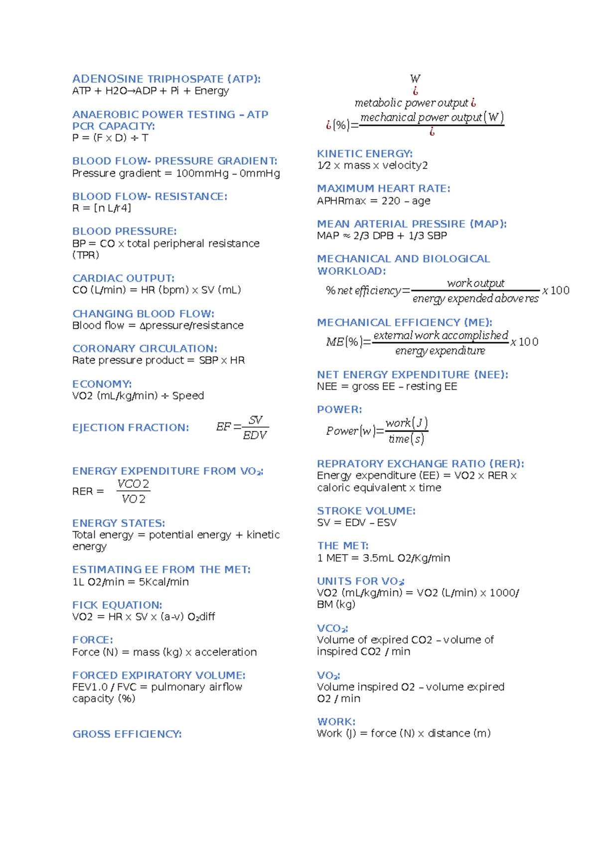 Formulas - ADENOSINE TRIPHOSPATE (ATP): ATP + H2O ADP + Pi + Energy ...