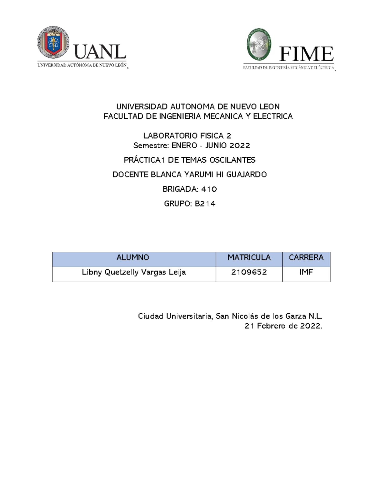 Practica 1 lab fisica 2 - UNIVERSIDAD AUTONOMA DE NUEVO LEON FACULTAD ...