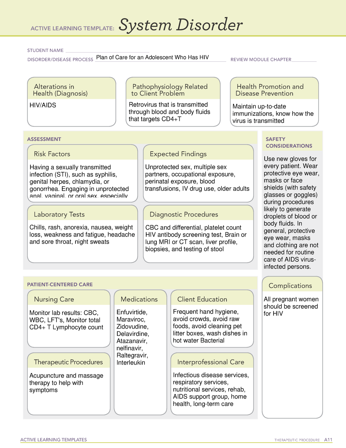 HIV System Disorder Cms template for peds ACTIVE LEARNING TEMPLATES