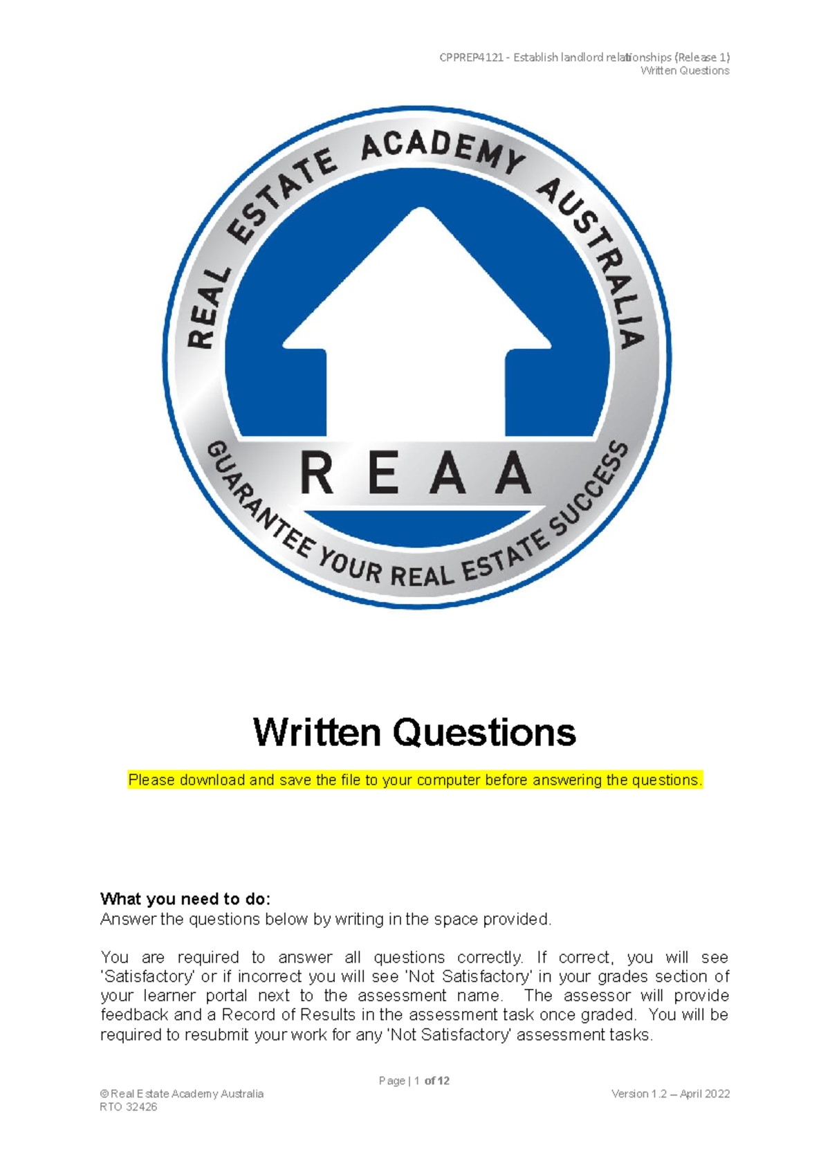 REAA Cpprep 4121 Written Questions v1.2 Written Questions Written