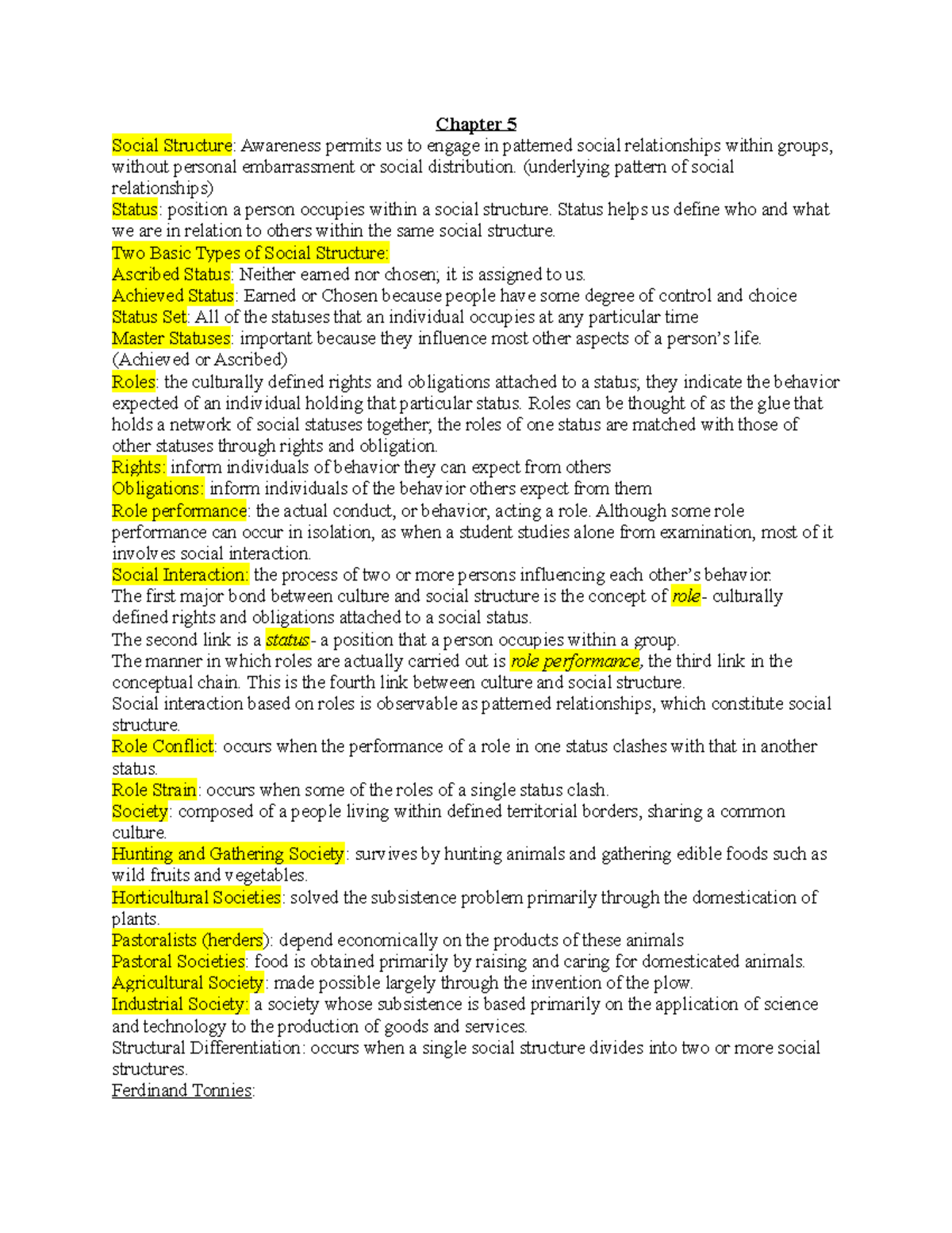 Chapter 5 - Lecture notes 5 - Chapter 5 Social Structure: Awareness ...