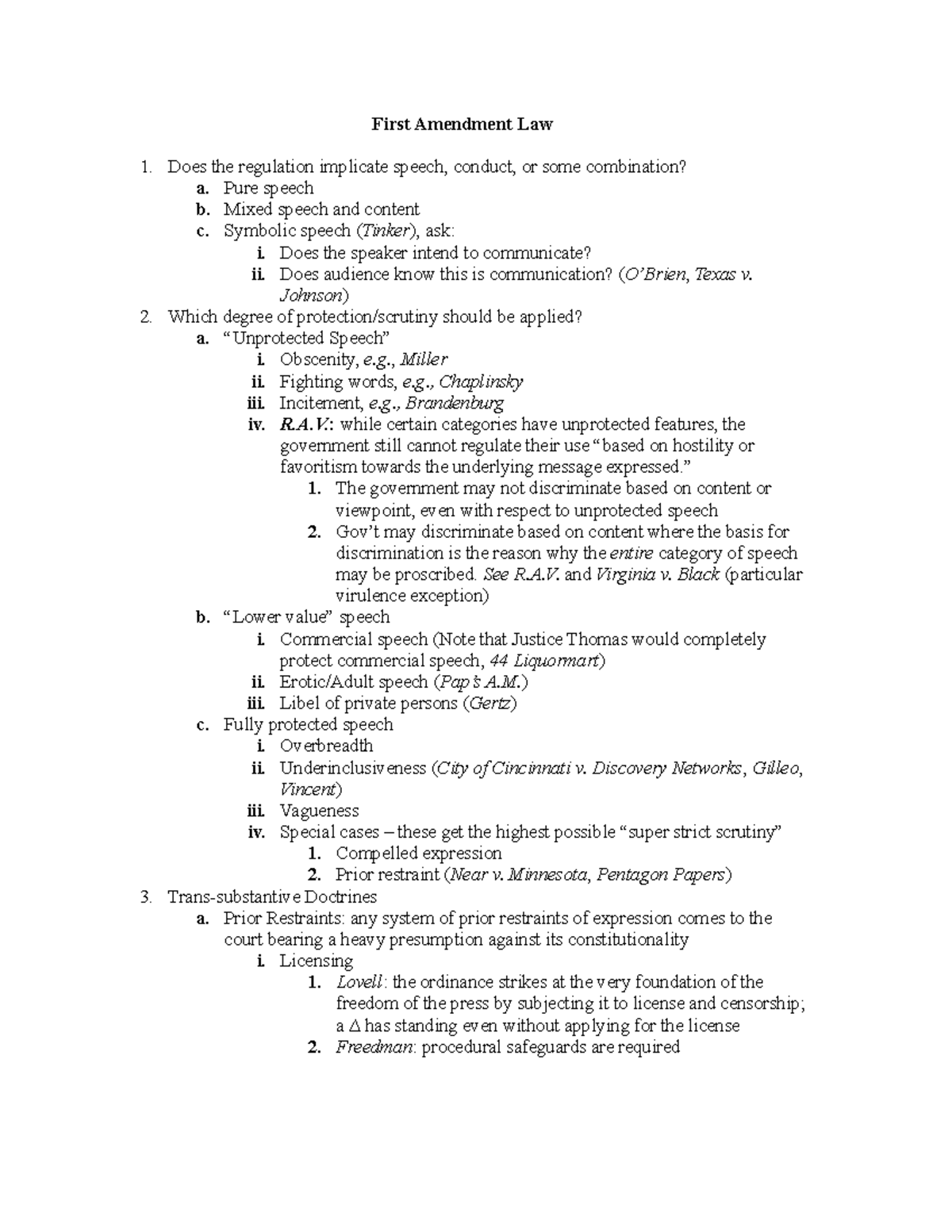 1st Amend Hellman 2011 - Lecture notes 1-35 - First Amendment Law 1 ...