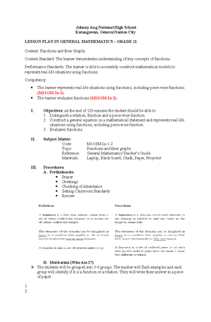 M11GM-Ia-2 - Genmath - LESSON PLAN GENERAL MATH CONTENT STANDARD: Key ...