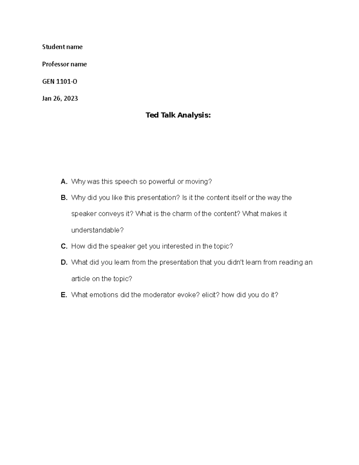 Tedtalk analysis - Please remember to complete your list of 10. I made ...