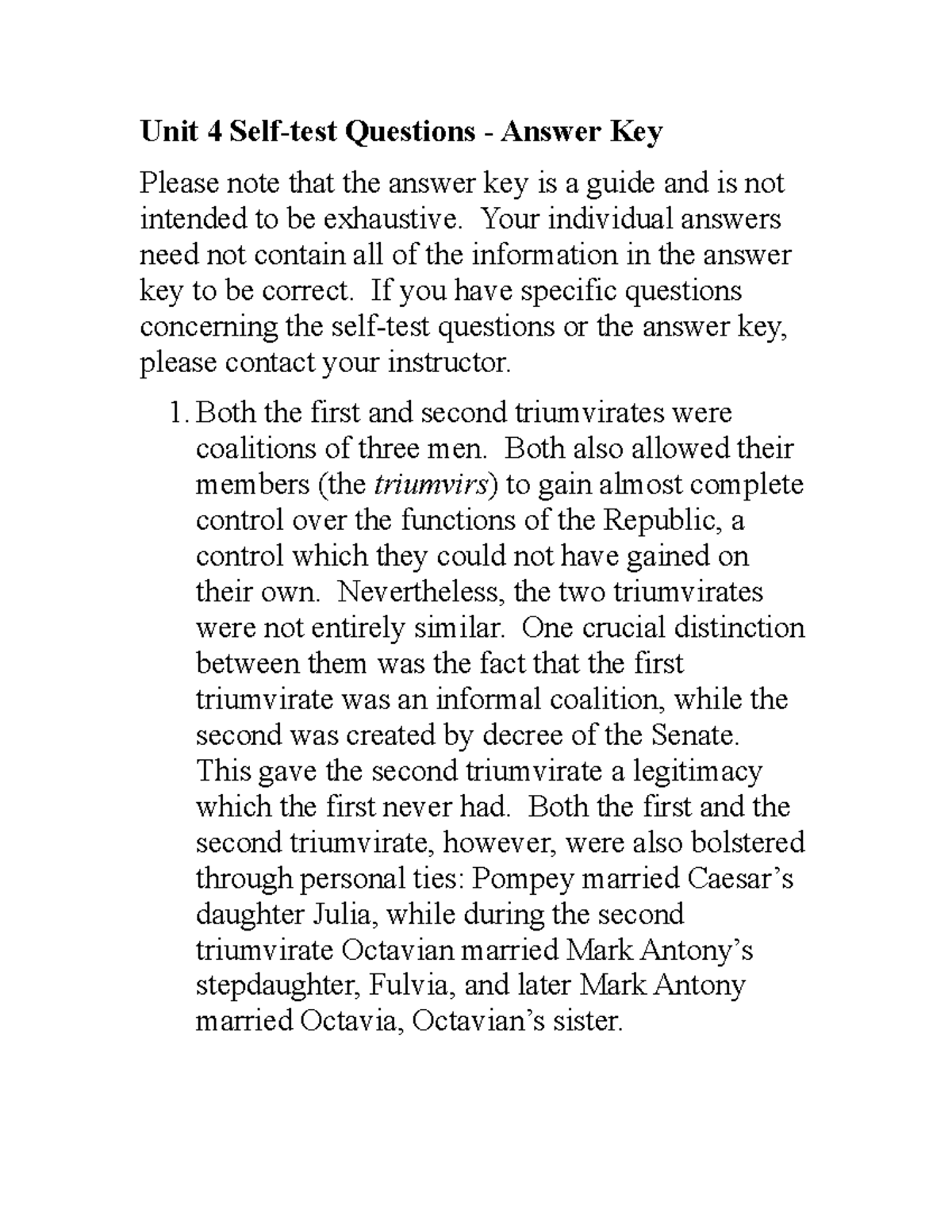 Unit 4 Answer Key Unit 4 Selftest Questions Answer Key Please note