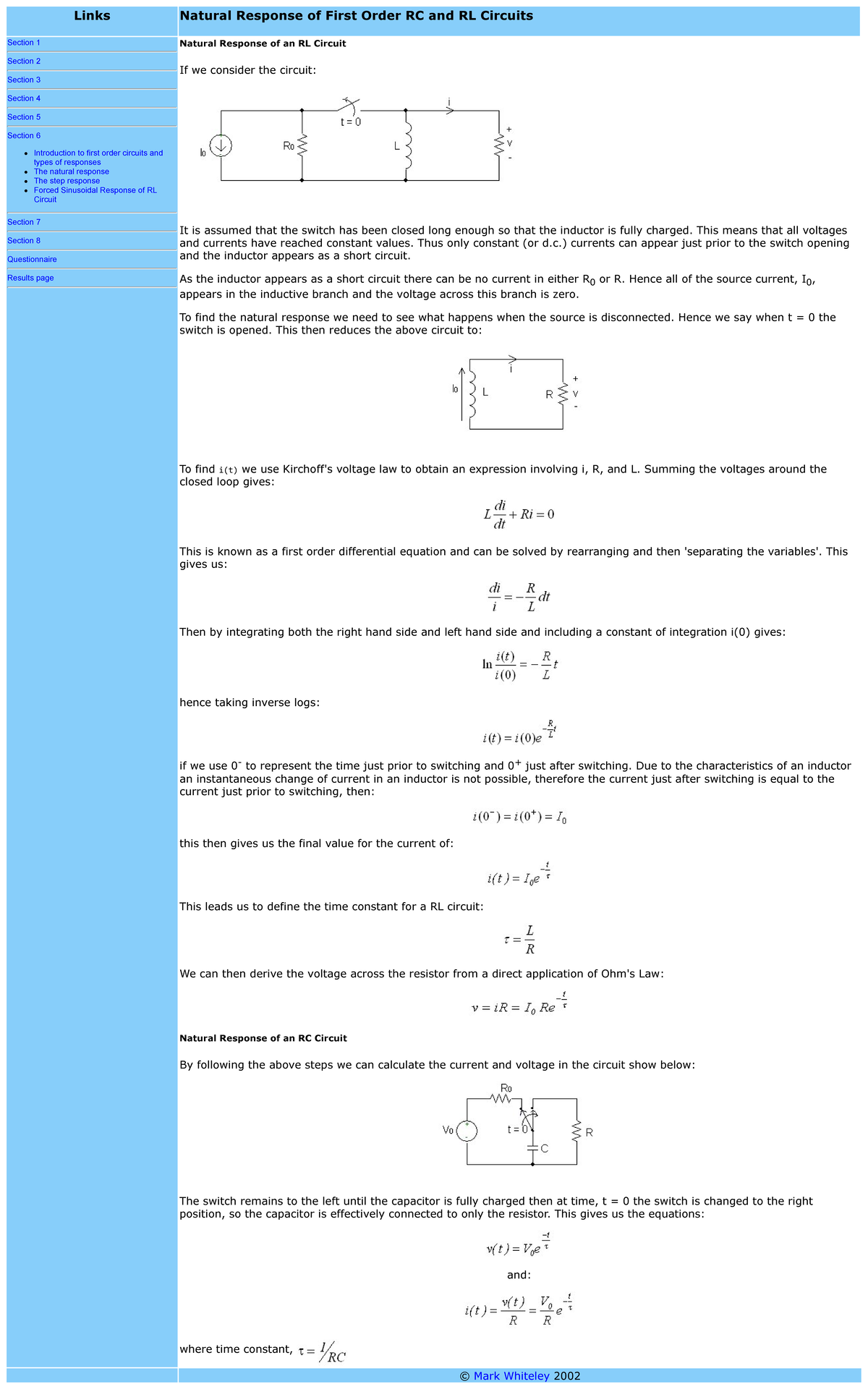 Natural Response of First Order RC and RL circuits - This means that ...