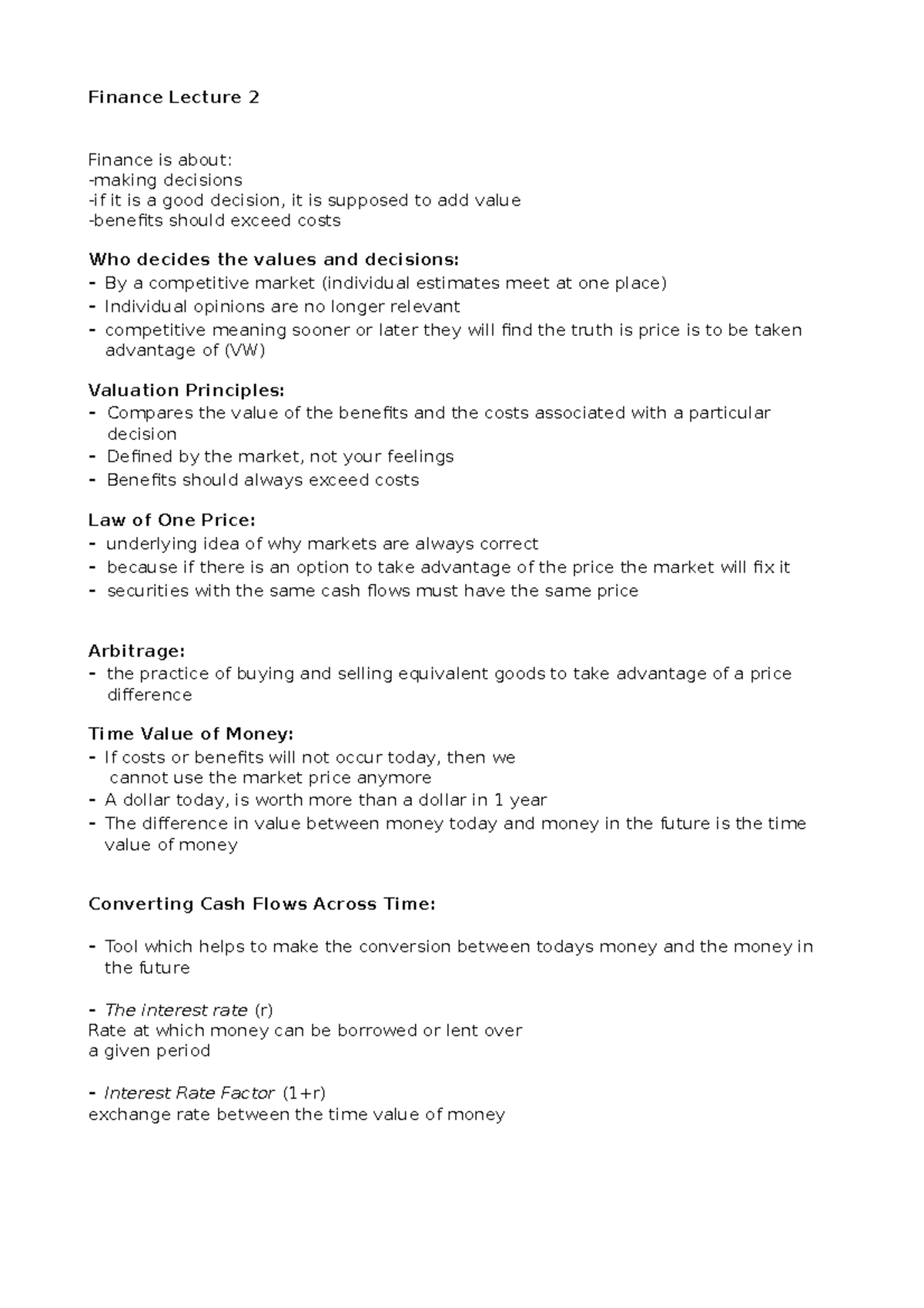 Lecture notes 2 - Finance - Principles of Finance - Finance Lecture 2 ...