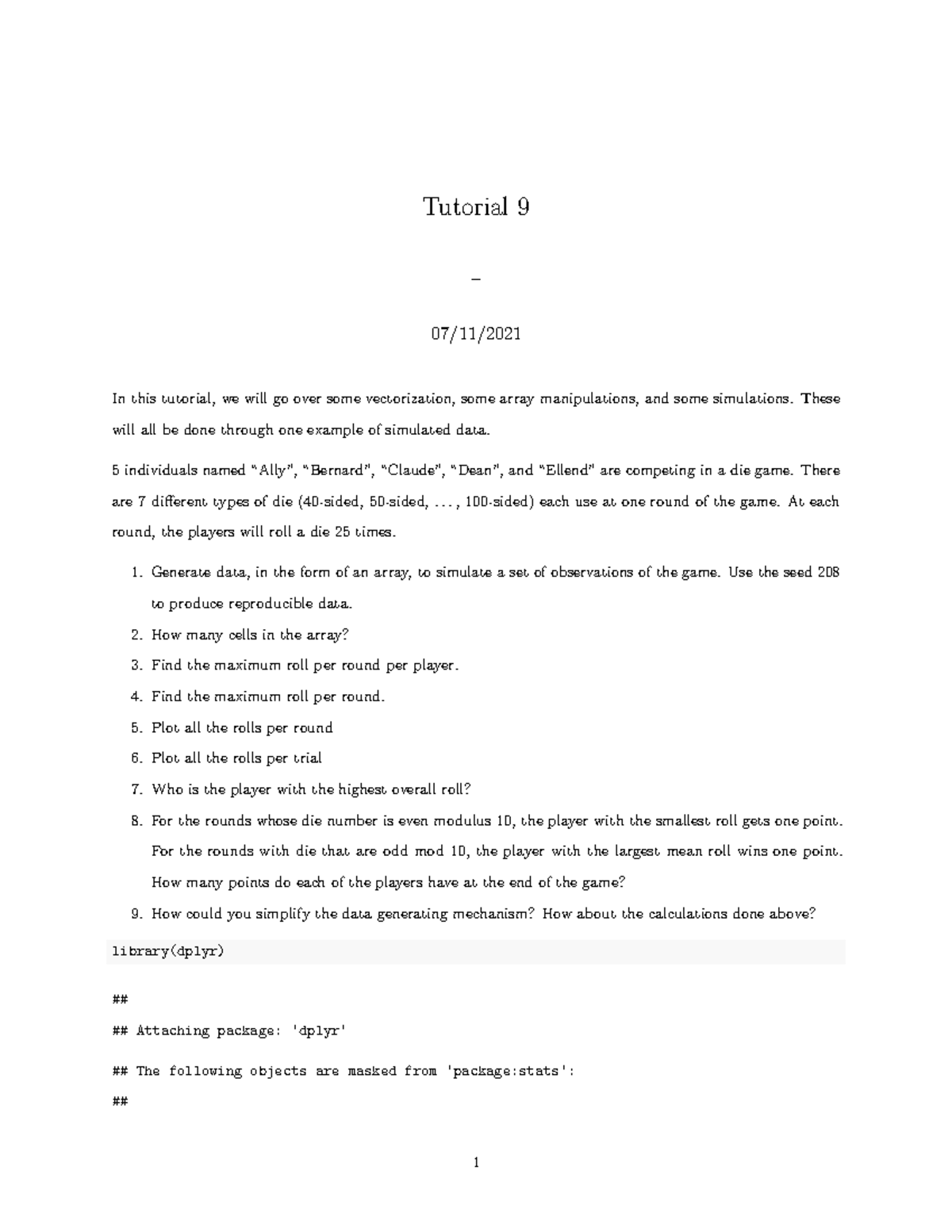 Tutorial-9 - Tutorial 10 2021 R programing Tutorial 10 2021 R ...
