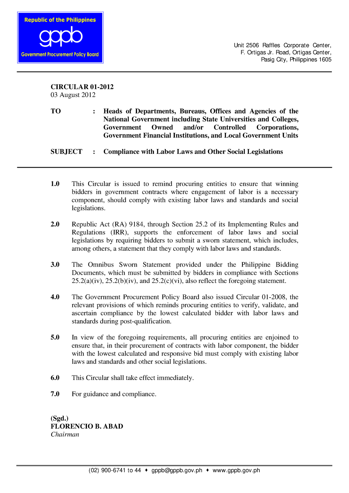 GPPB Circular 01-2012 - CIRCULAR 01- 03 August 2012 TO : Heads Of ...