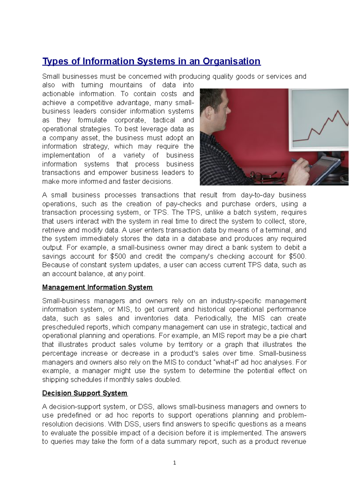 Types of Information Systems in an Organisation - To contain costs and ...