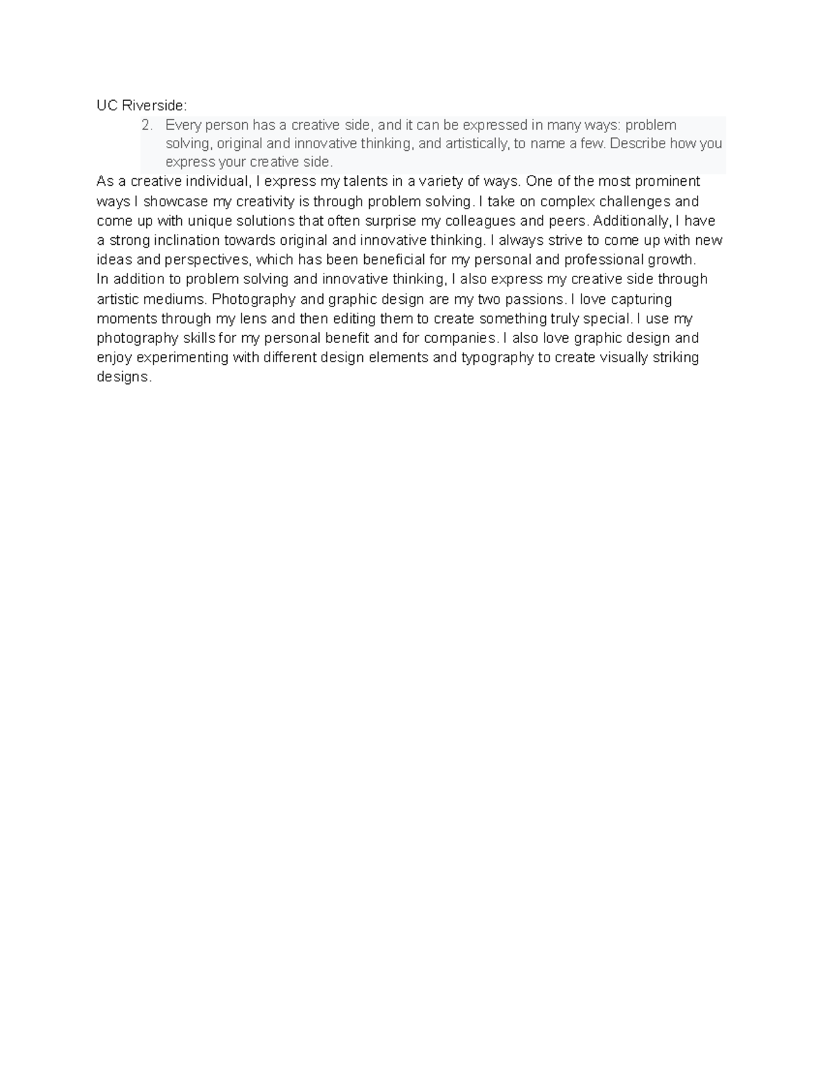 university of california riverside essay