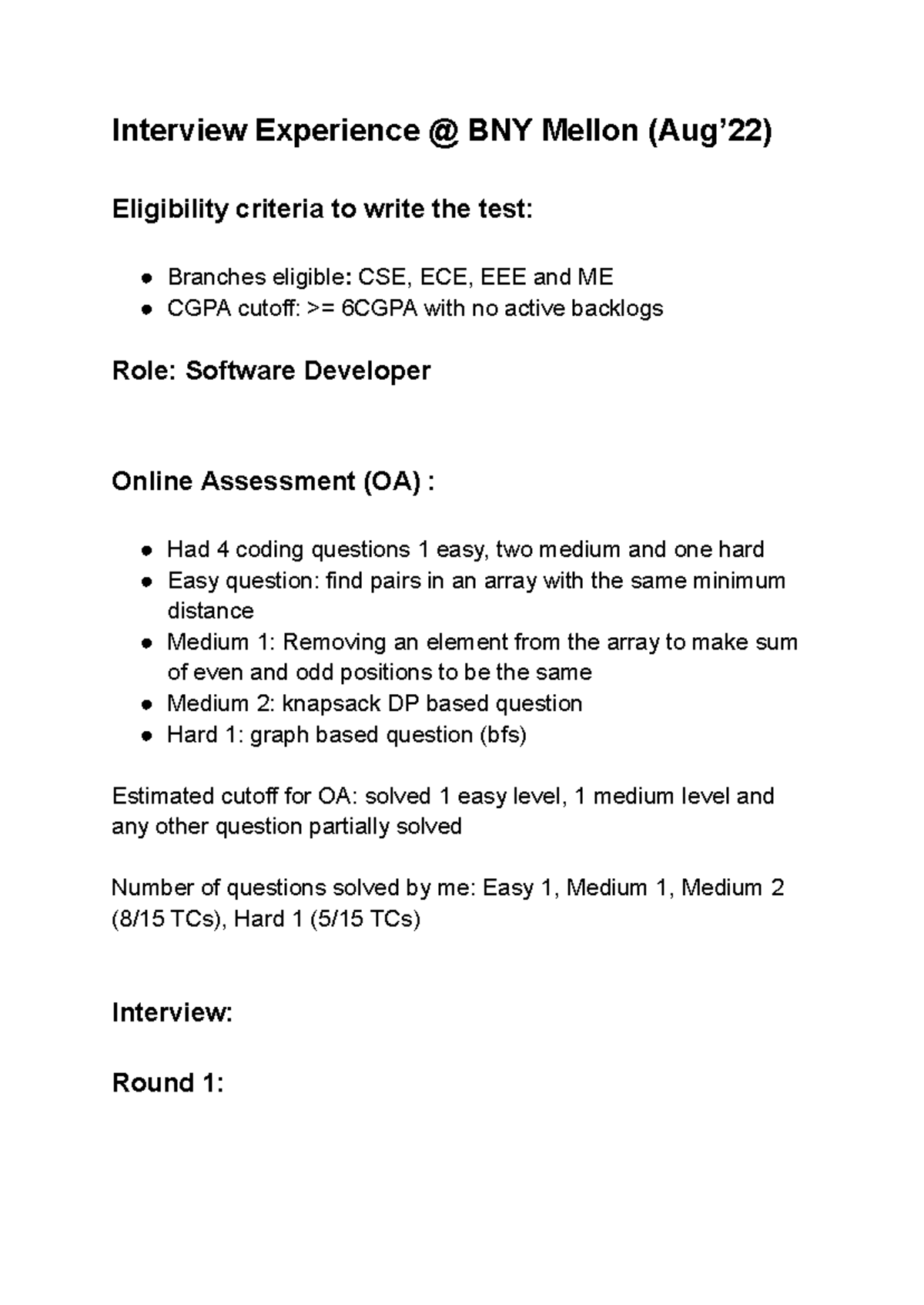 BNY Mellon - Darshil Shah's interview experience - Interview Experience ...