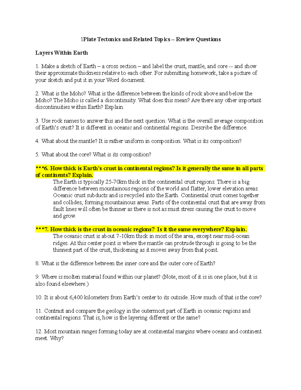 Chapter 2 - Review Questions - 1 Plate Tectonics and Related Topics ...