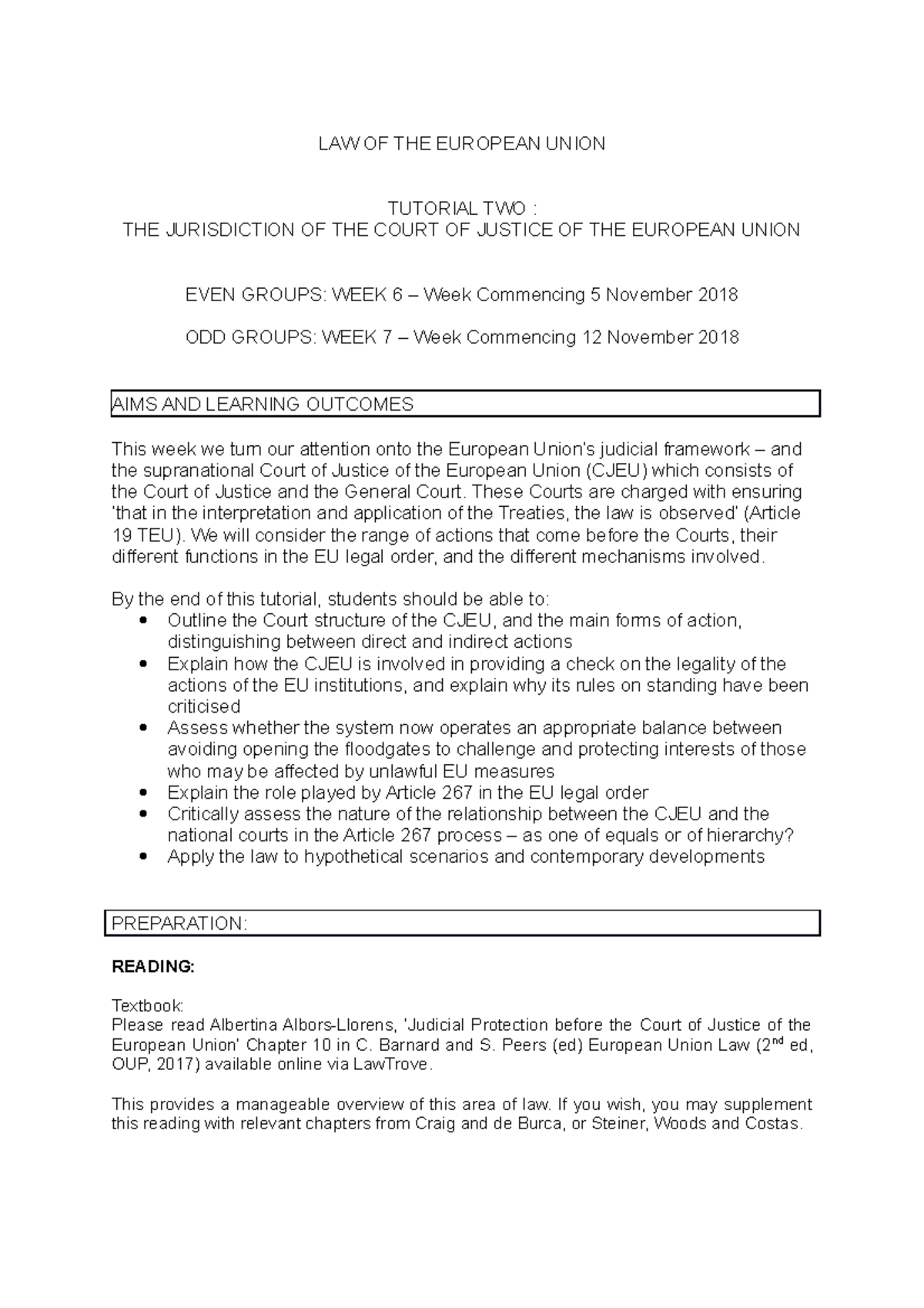 Eututorial 2 - LAW OF THE EUROPEAN UNION TUTORIAL TWO : THE ...