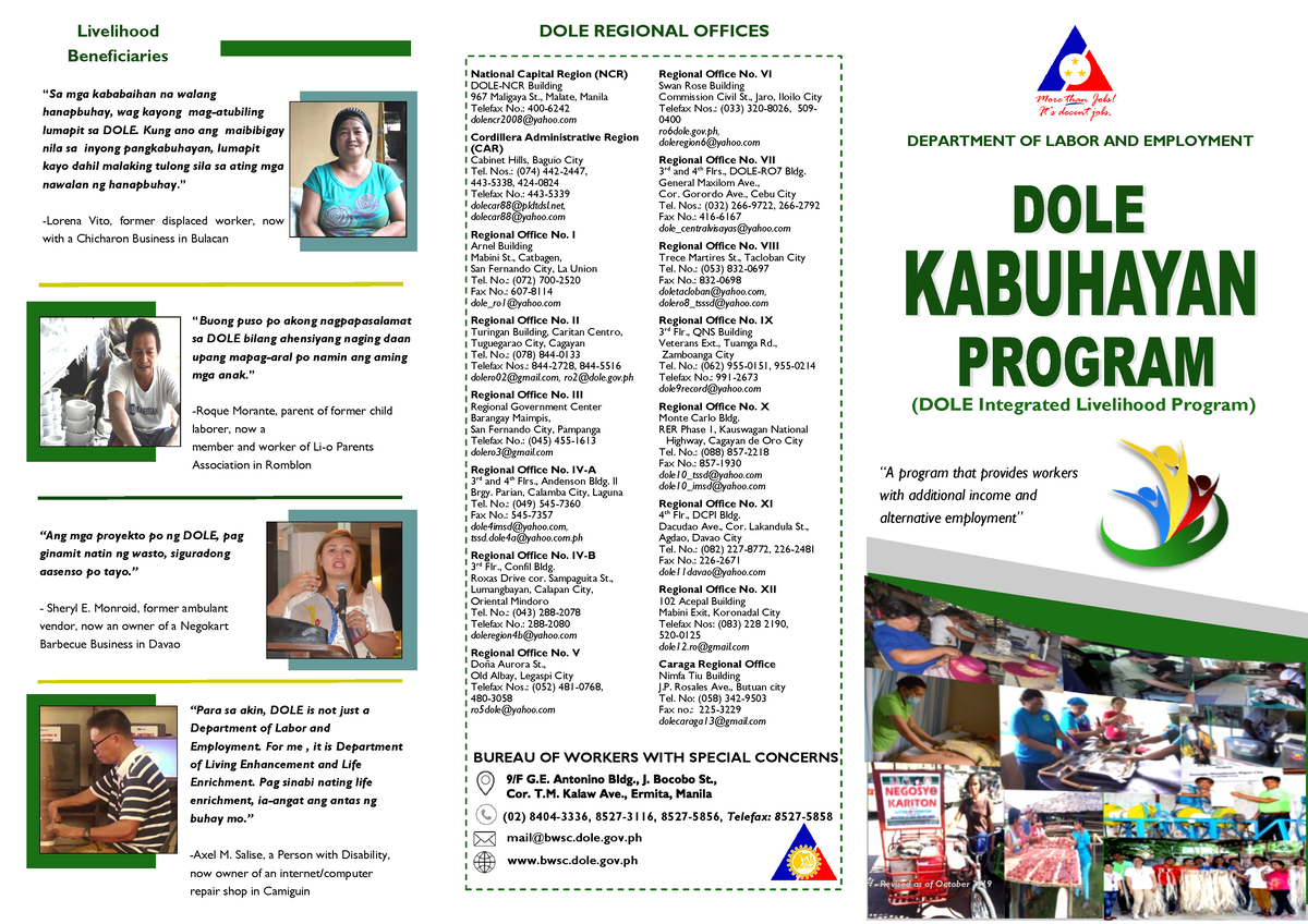 Kabuhayan Program Brochure - “Sa mga kababaihan na walang hanapbuhay ...