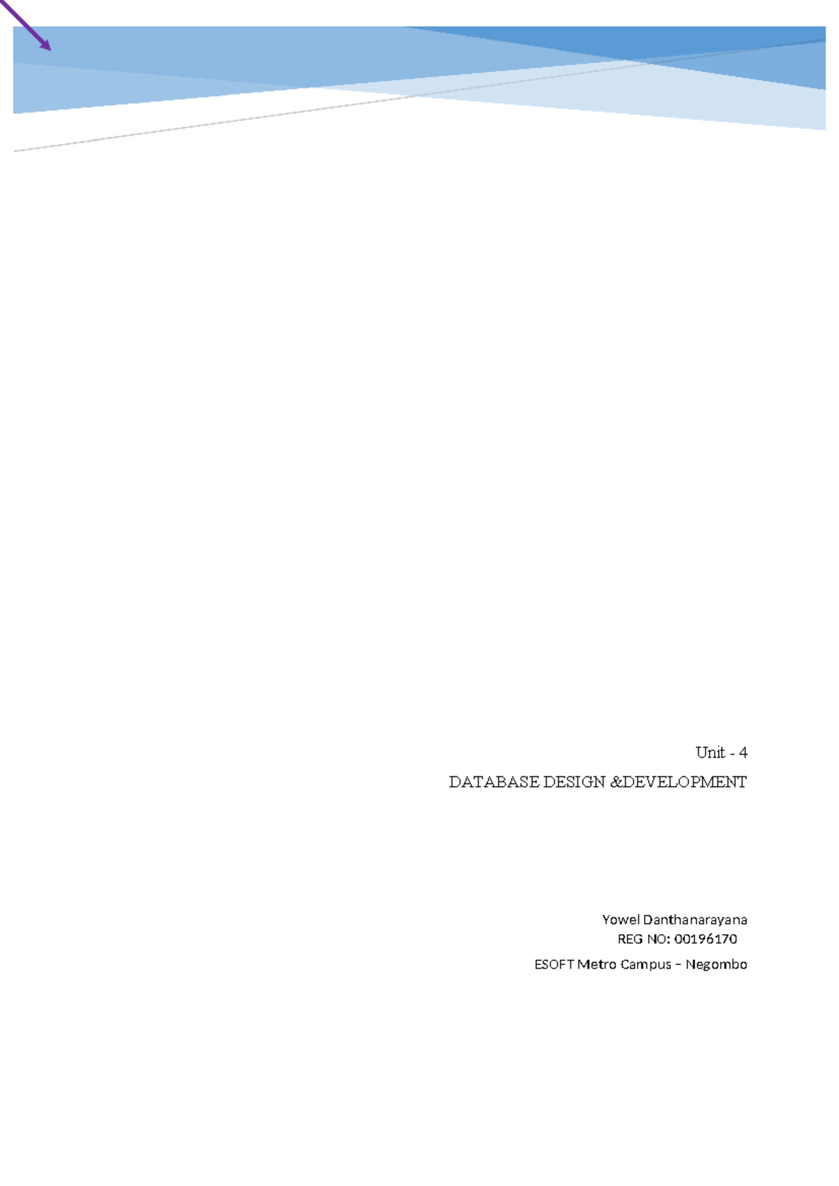 E1173701713086580551387155Yowel's DB 0 Unit 4 DATABASE DESIGN