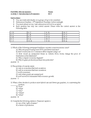 3 solution - Test 3 - Fall 2020, Microeconomics Name: Activity 3 ...