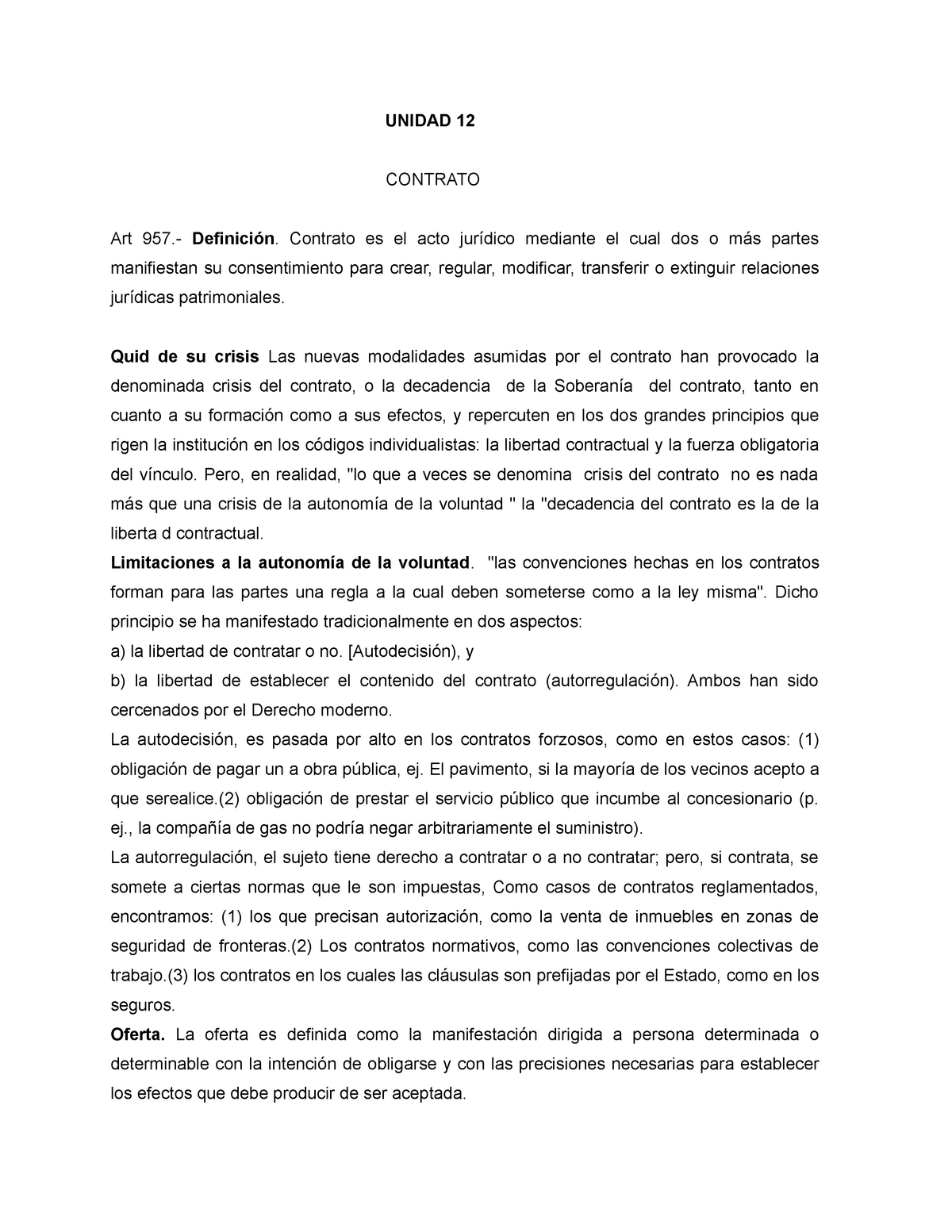 Unidad 12 Ultima Civil 2 Unidad 12 Contrato Art 957 Definición Contrato Es El Acto Jurídico 5077