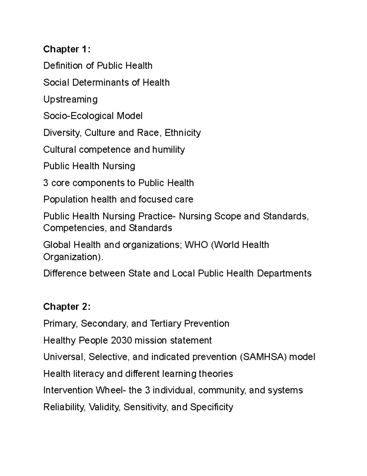 Study Guide For Exam 1 - Chapter 1: Definition Of Public Health Social ...