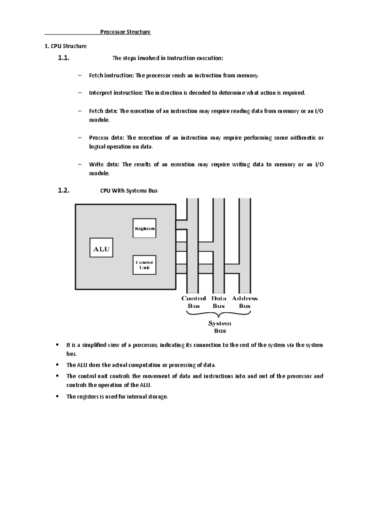 Processor Structure - Its lecture notes - Processor Structure 1. CPU ...
