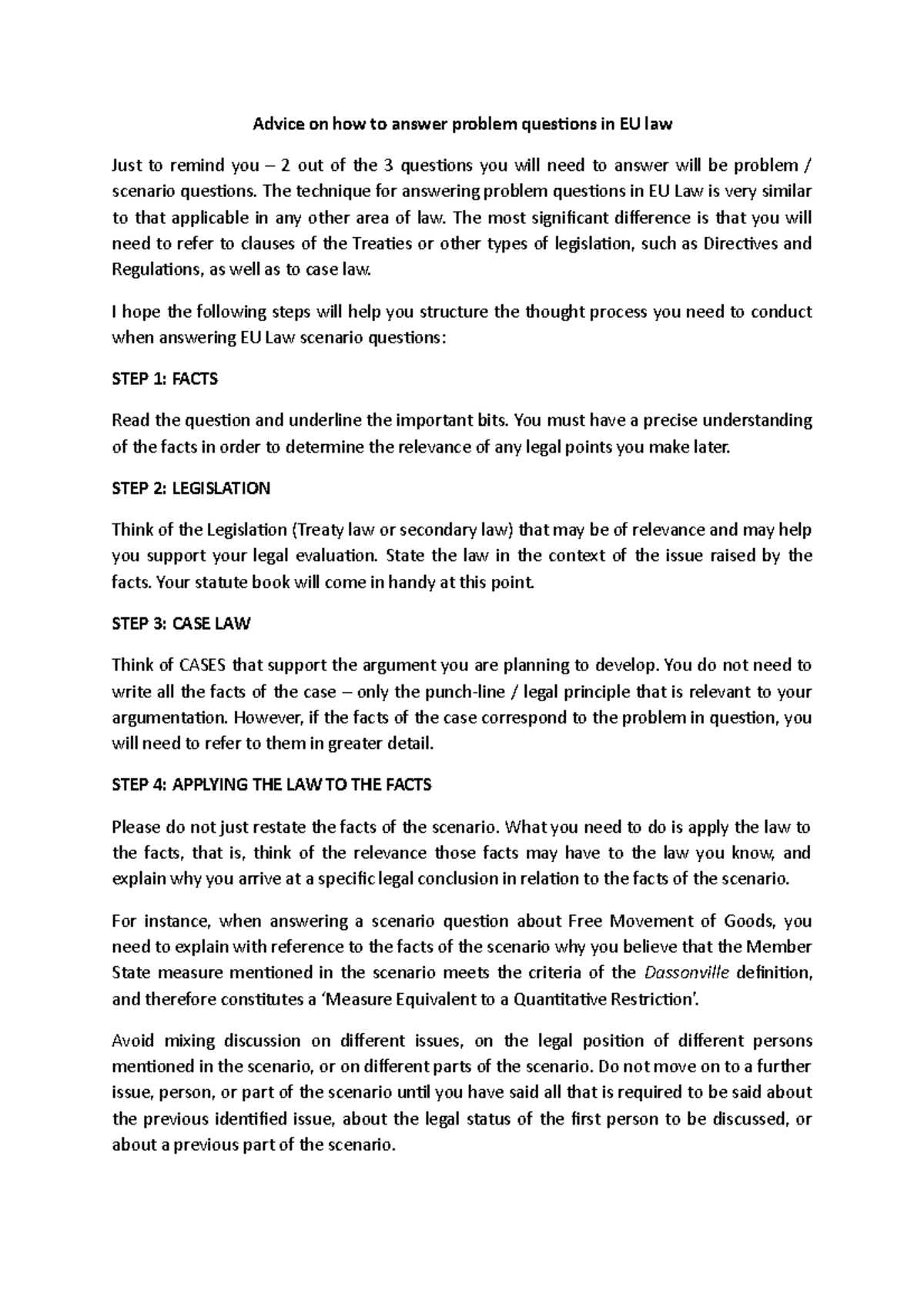 How to answer scenario questions EU Law - Advice on how to answer ...