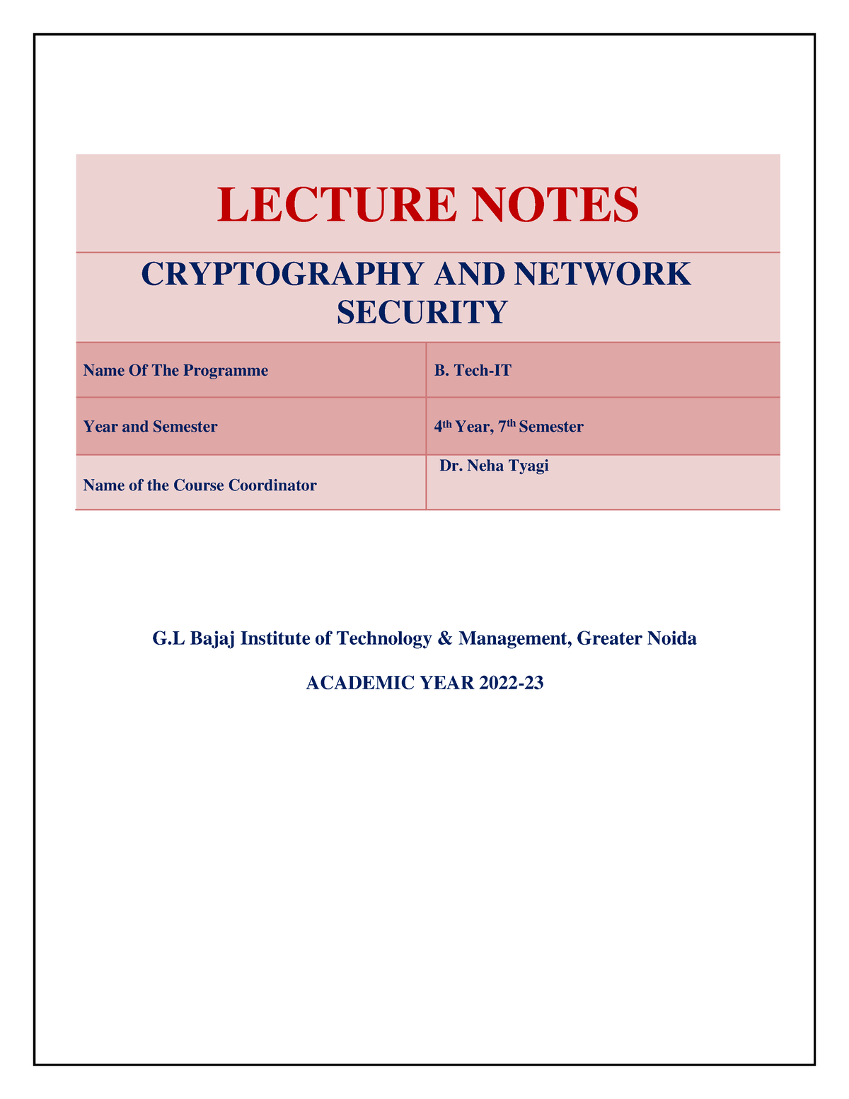 Cryptography Notes - LECTURE NOTES CRYPTOGRAPHY AND NETWORK SECURITY ...