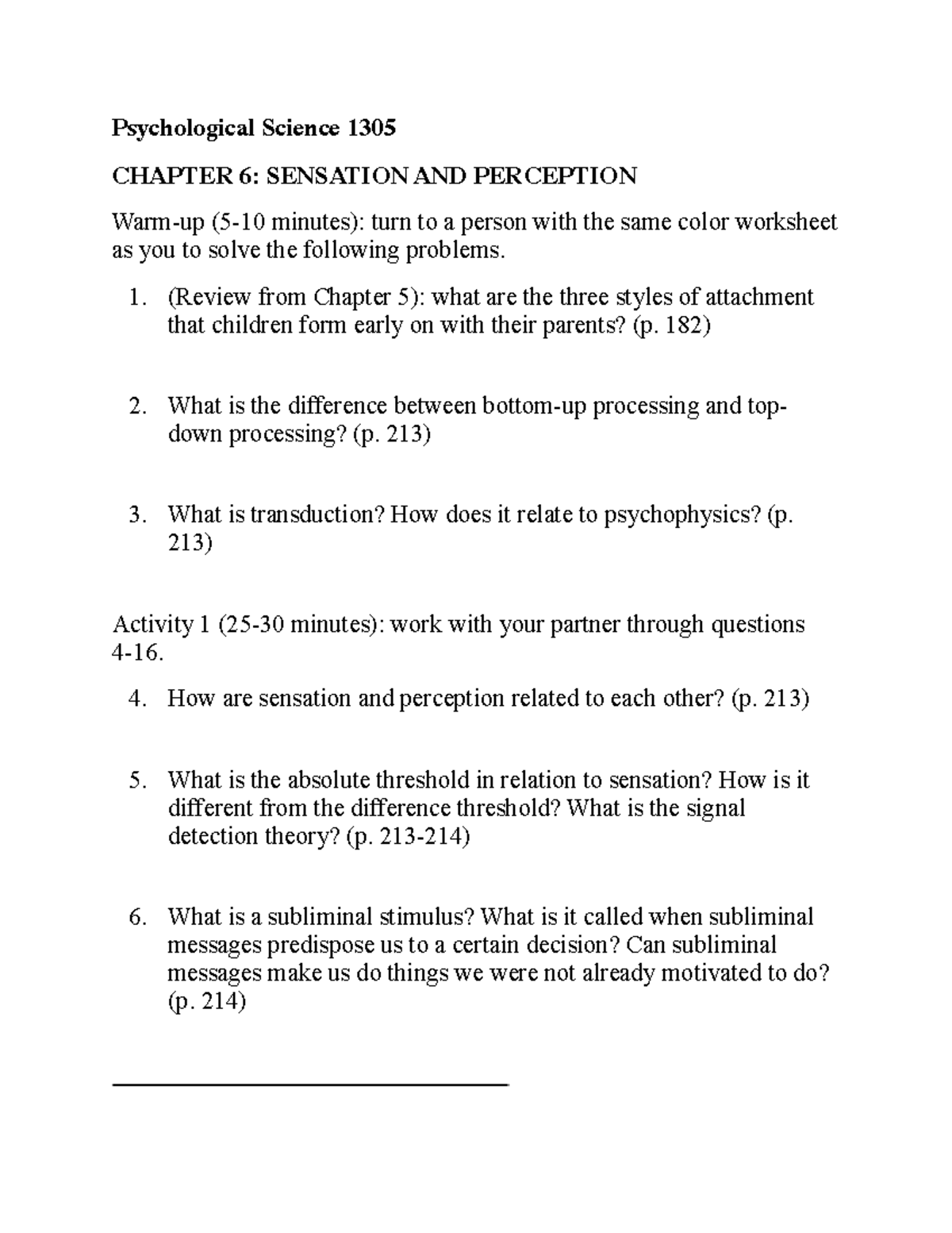 Chapter 6 Test Review Psychological Science 1305 Chapter 6 Sensation Chapter 6 Test Review Psychological Science 1305 Chapter 6 Sensation