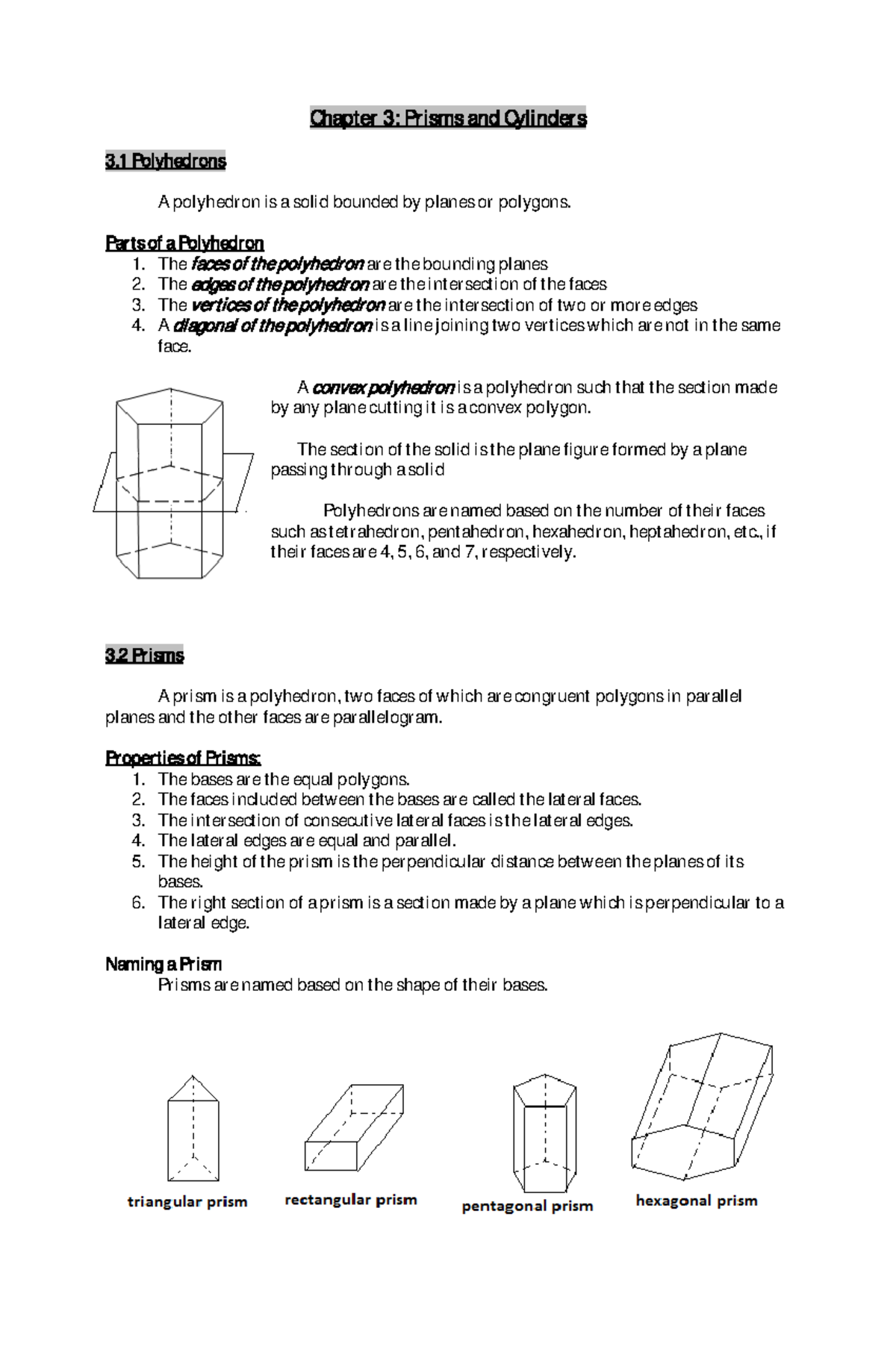 Chapter 3 prisms and cylinders - Chapter 3: Prisms and Cylinders 1 ...