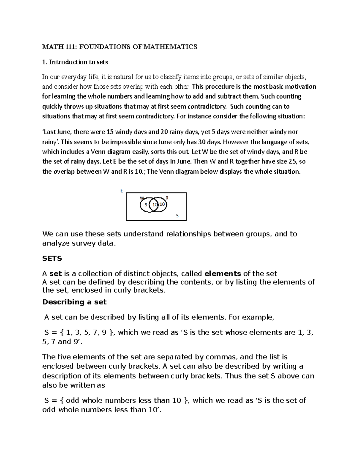 Botany 111 notes MATH 111 FOUNDATIONS OF MATHEMATICS Introduction to