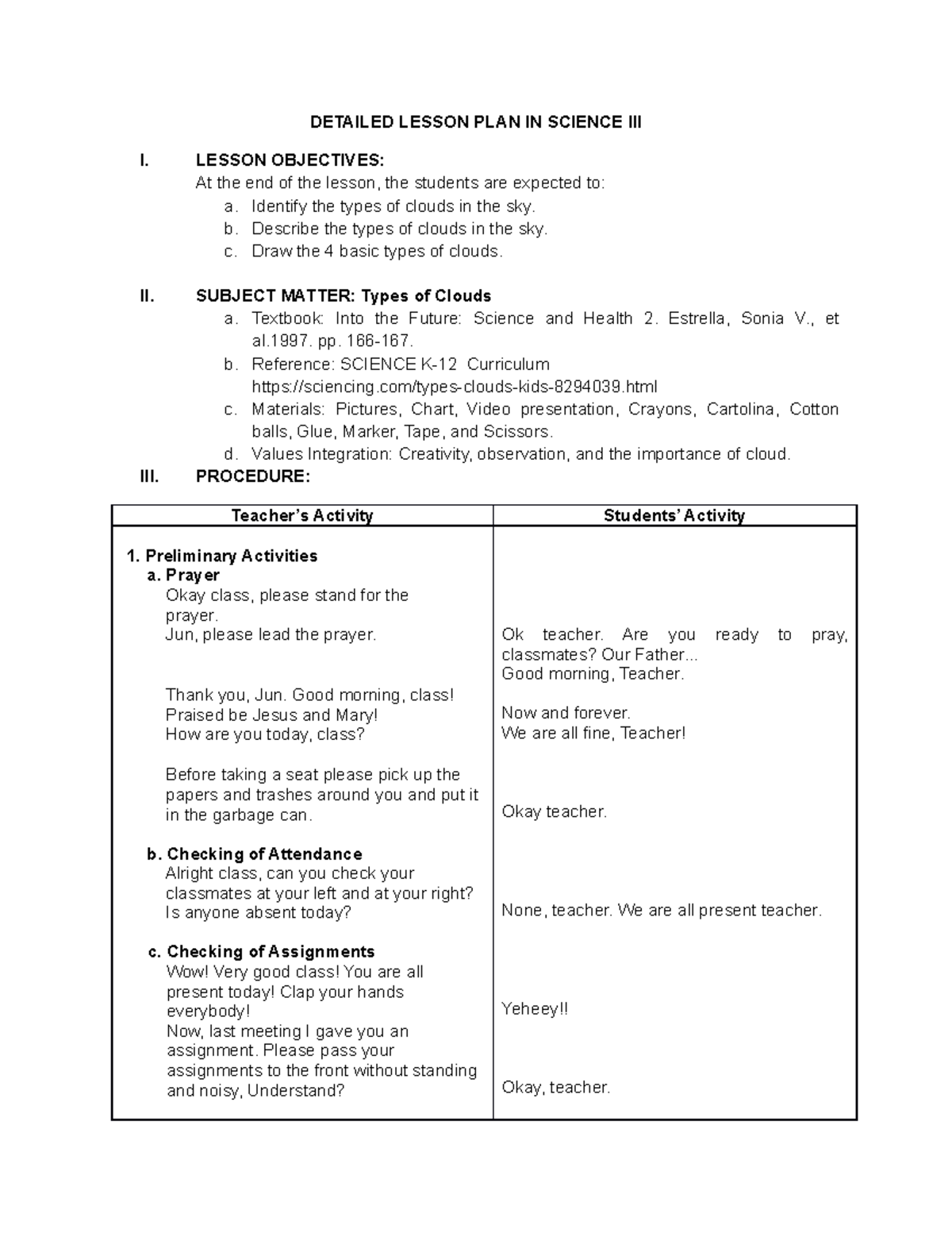 Detailed Lesson PLAN IN Science III DETAILED LESSON PLAN IN SCIENCE 