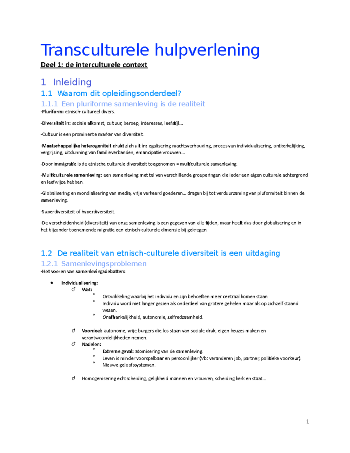 Transculturele Hulpverlening - 1 Een Pluriforme Samenleving Is De ...