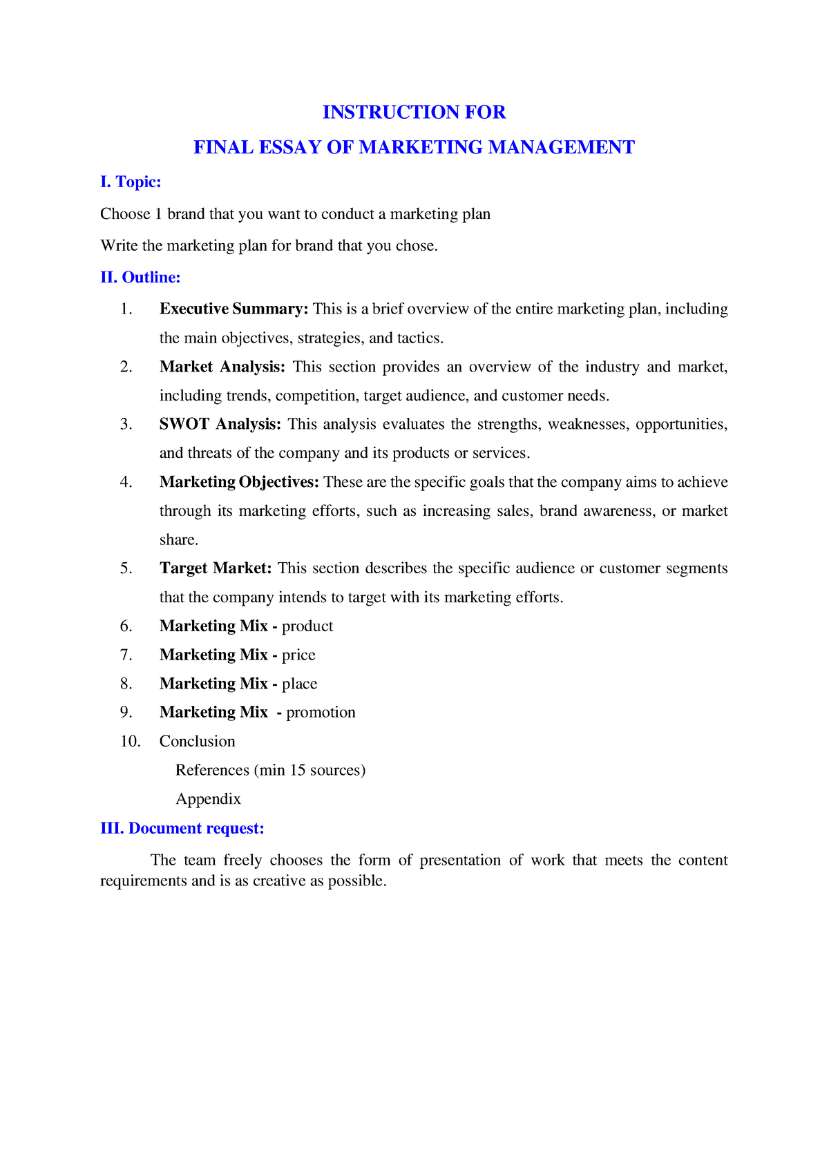 essay questions on marketing management