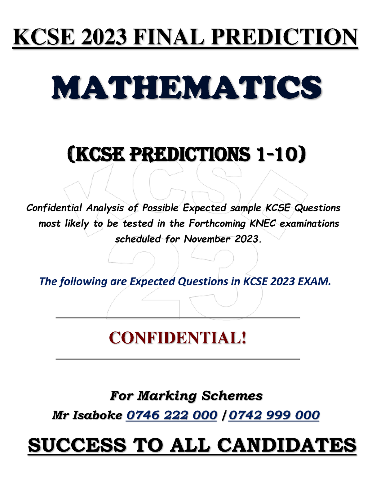 KCSE Maths Final Prediction 2023 - KCSE 2023 FINAL PREDICTION ...