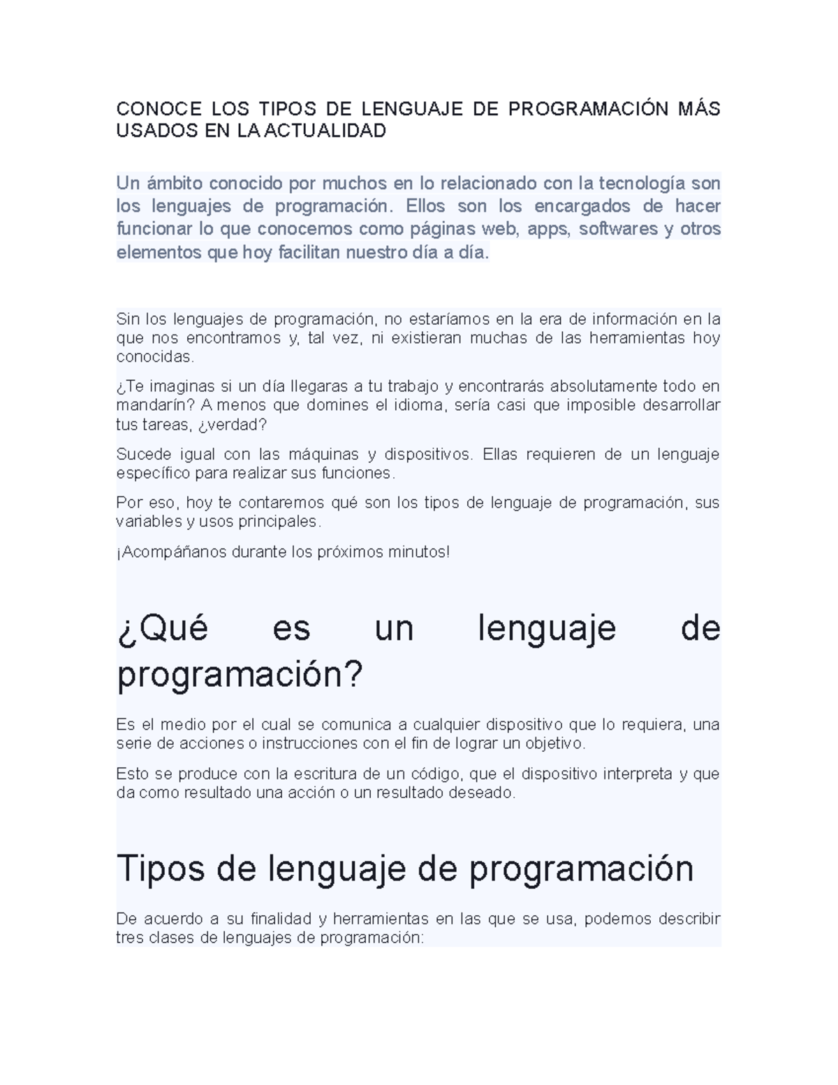 Tipos DE Lenguaje DE Programación - CONOCE LOS TIPOS DE LENGUAJE DE ... 