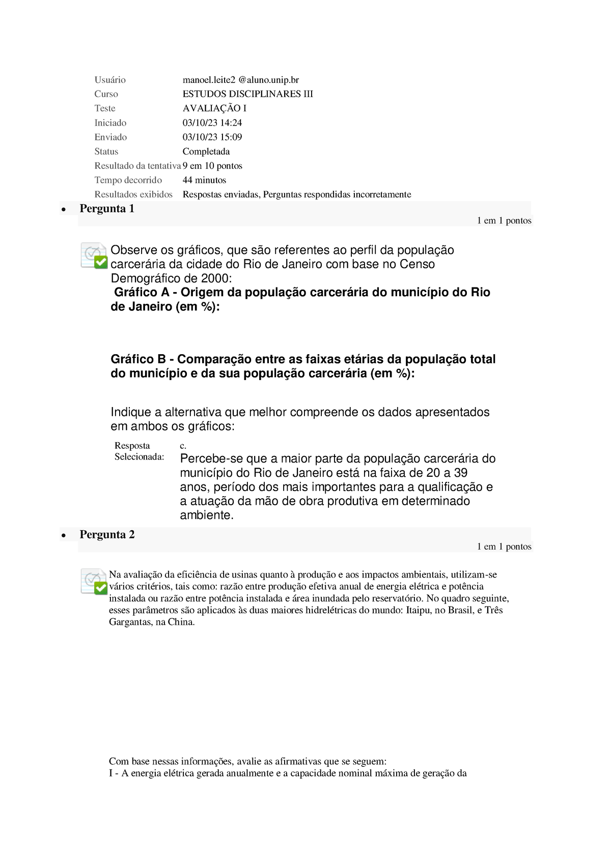 Estudos Disciplinares III - Avaliação I - Usuário Manoel @aluno.unip ...