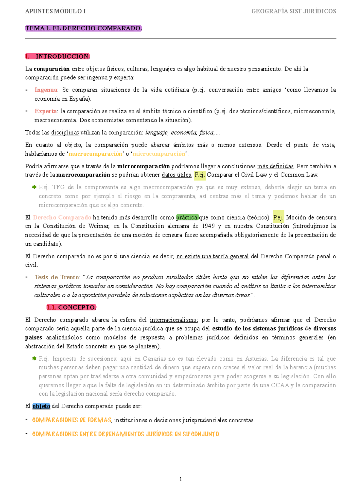 Apuntes Geografía - TEMA 1. EL DERECHO COMPARADO. I. INTRODUCCIÓN. La ...