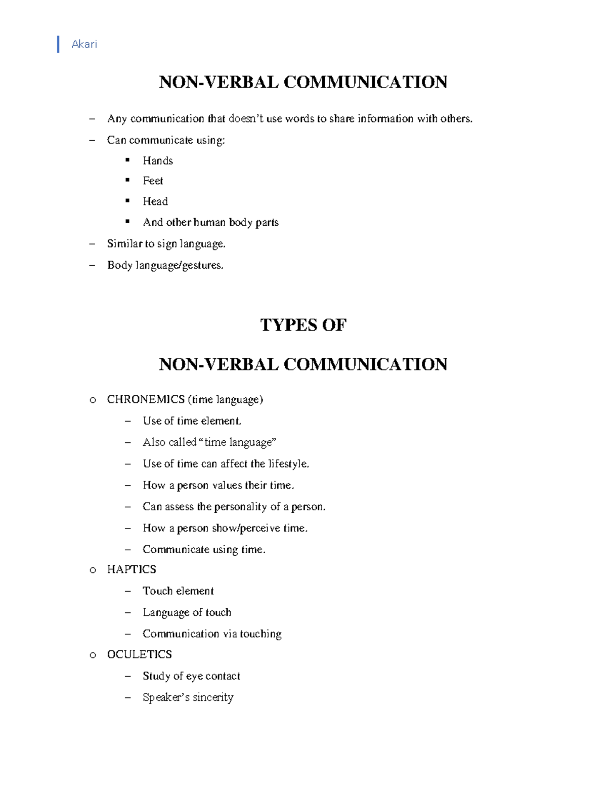 Oral Communication - Non-verbal communication (Akari) - Akari NON ...