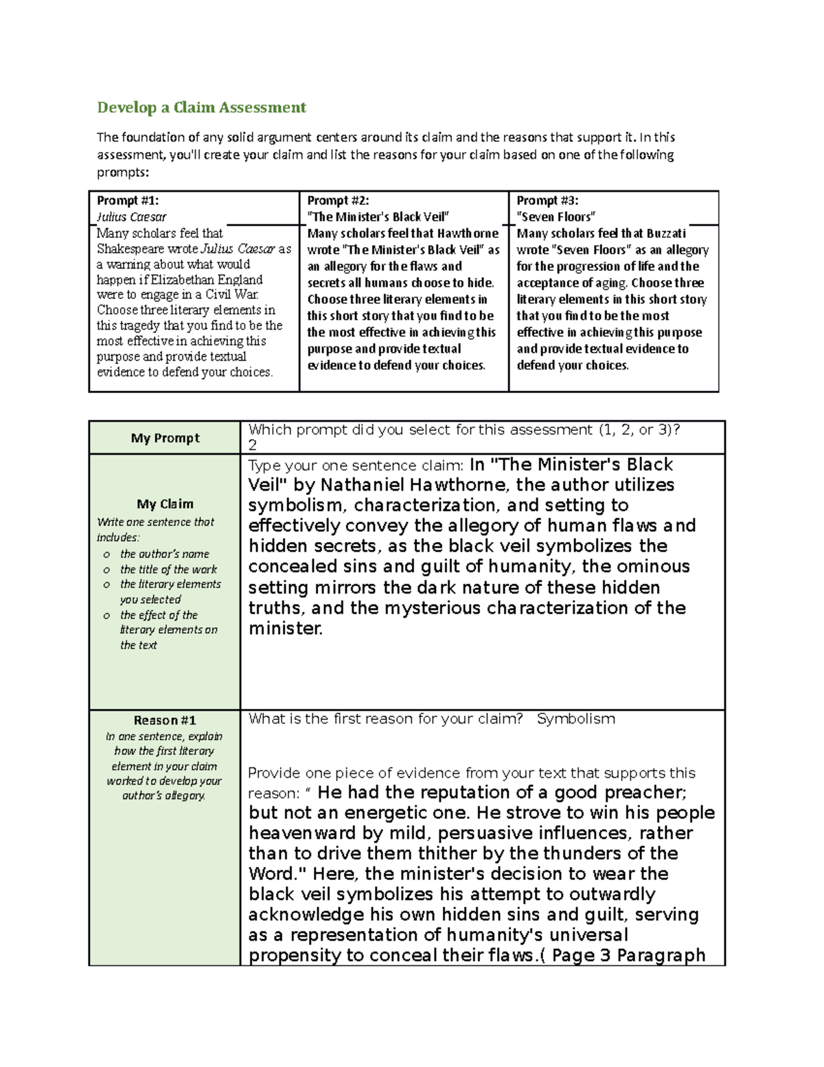 Develop a claim assess rubric copy Develop a Claim Assessment The